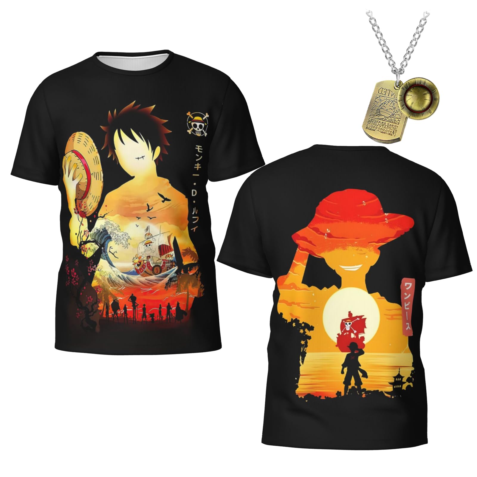 Anime T-Shirt Straw Hat Short Sleeve for Youth Men Women Kids Boys Girls