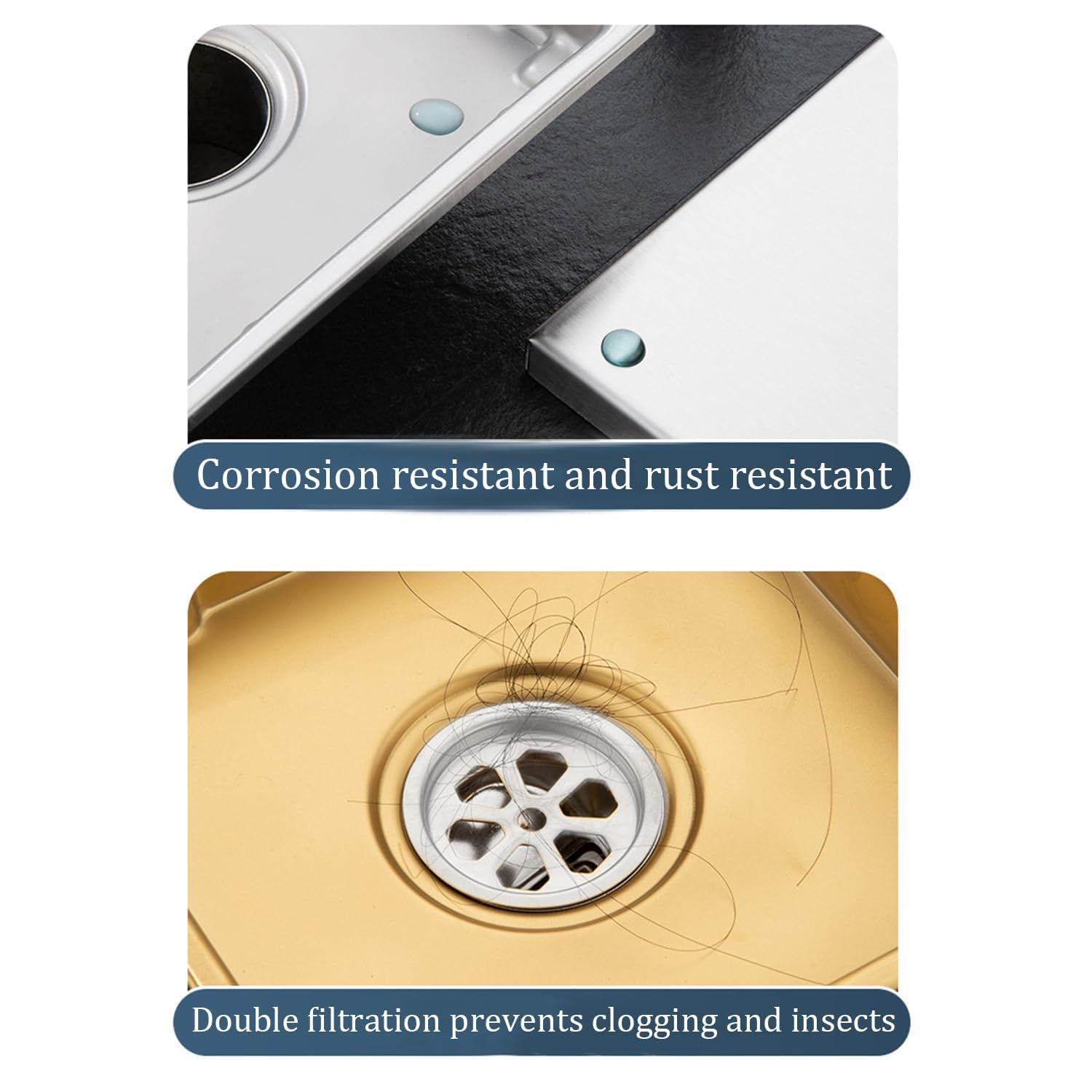 Canalina per doccia quadrata 15 x 15 cm,Piletta Doccia a Pavimento,Oro Scarico Pavimento Doccia,Con Sifone Antiodore a 360°,Filtro Antiodore e Filtro Per Capelli,Per Bagni,Cantine,Interni Ed Esterni