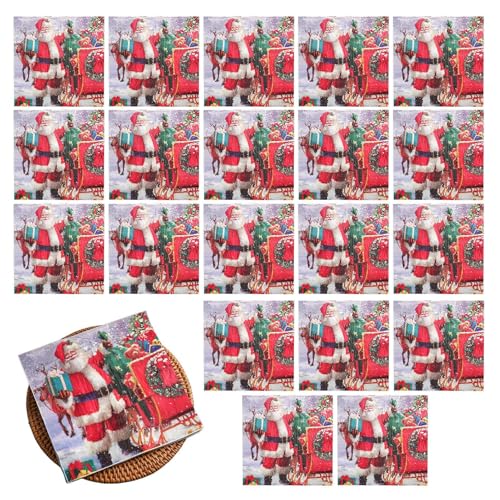 Toallas de Navidad de Papel, Servilletas de Navidad Impresas | Servilletas de Navidad de papel impreso de Papá Noel, 20 piezas | Servilletas cuadradas decorativas de 2 capas para invitados, para