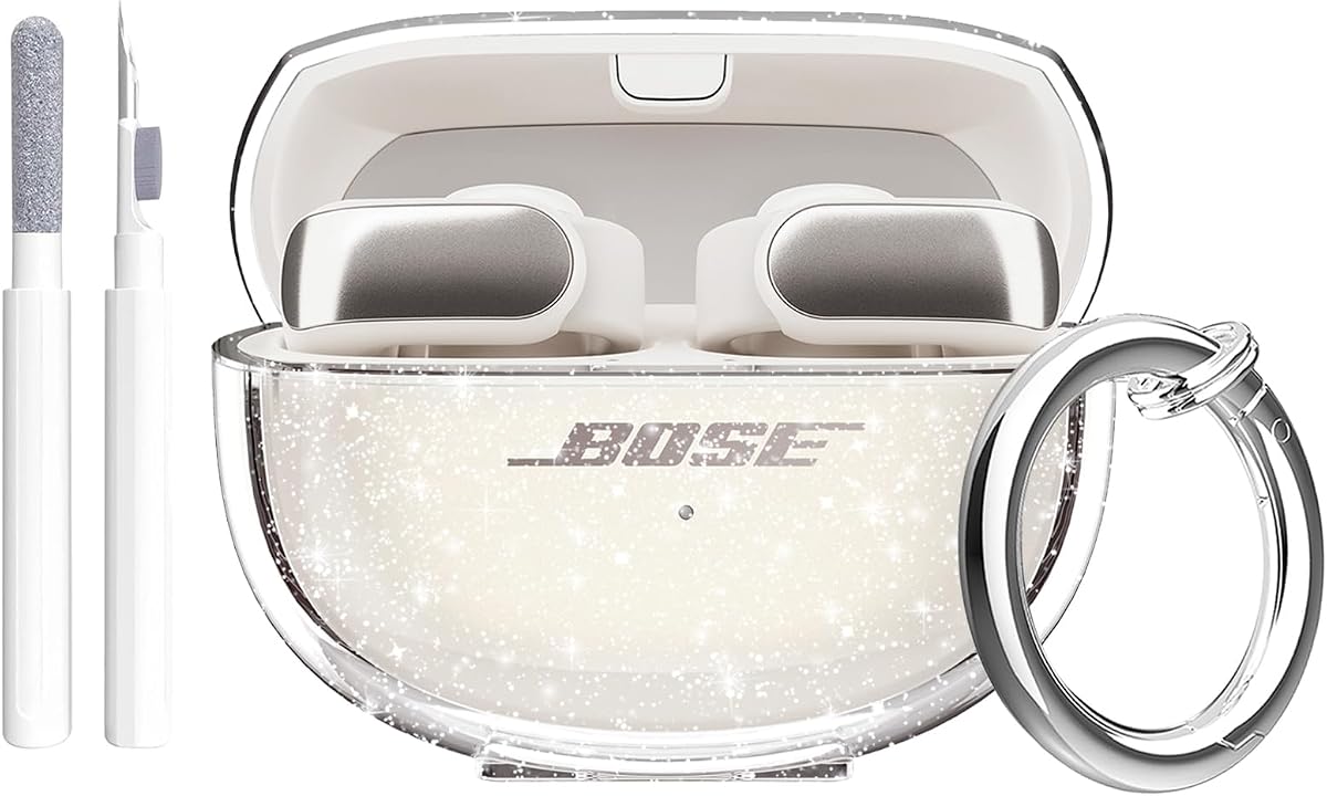 Aircawin for Bose Ultra Open Earbuds Case Glitter,Cute Sparkle Bling Design | Soft TPU for Bose Ultra Open Case Cover 2024,For Bose Open Ear Earbuds Accessories with Carabiner and Cleaning Pen-Glitter