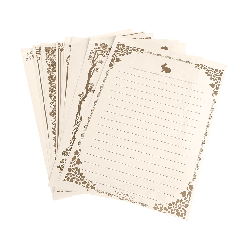 Lot De 8 Feuilles De Papier à Lettre Vintage - Motif Fleur De Prunier - Pour Calligraphie, Invitations, Notes - Format 21.5x15 Cm - 9
