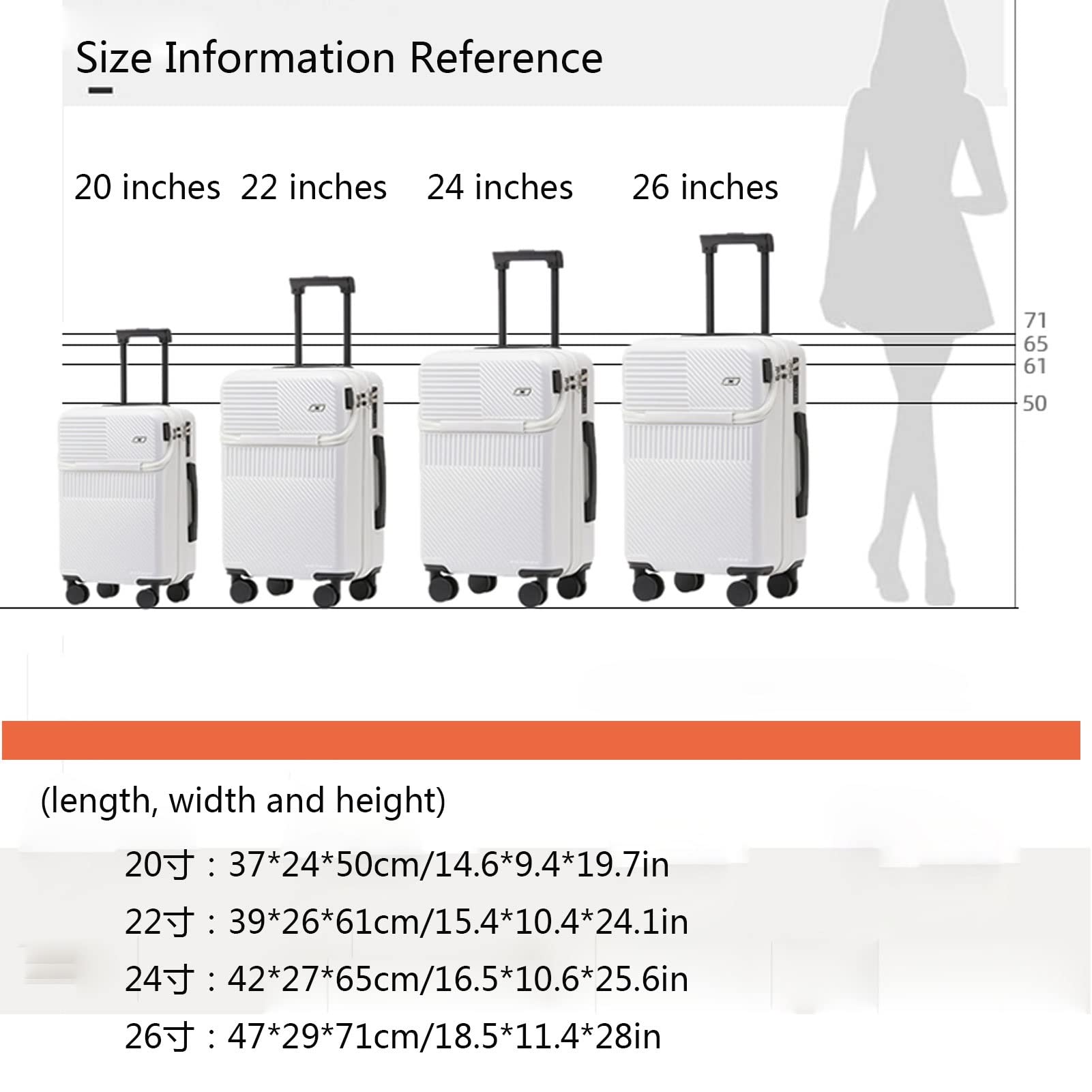 Equipaje de Mano con Ruedas, Maletas con Compartimento para computadora portátil, Equipaje de Mano, Bolsa de Viaje para artículos personales, 20 pulgadas/22 pulgadas/24 pulgadas/26