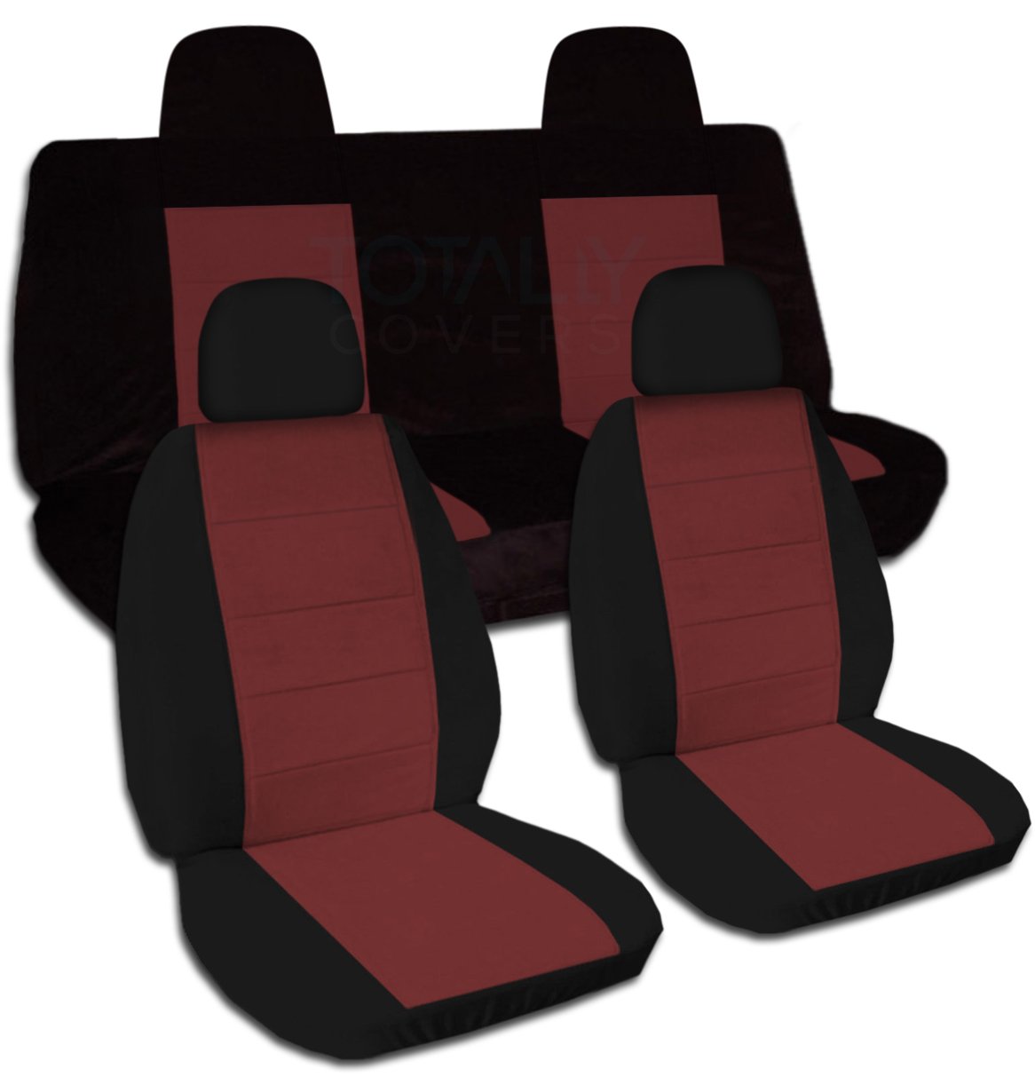 Totally Covers compatible with 2007-2017 Jeep Compass/Patriot Two-Tone Seat Covers: Black & Burgundy - Full Set (21 Colors) Front Buckets & Split Rear Bench Compatible