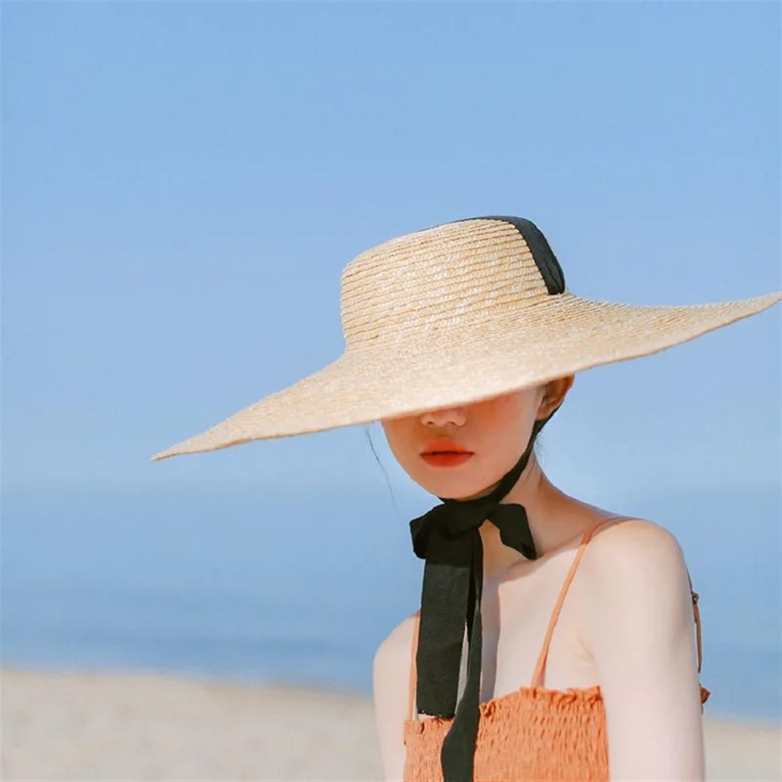 Cappello di paglia Grandi Cappelli Di Paglia Estivi For Le Donne Berretti Con Visiera Da Spiaggia A Tesa Larga Elegante Cappello Sole