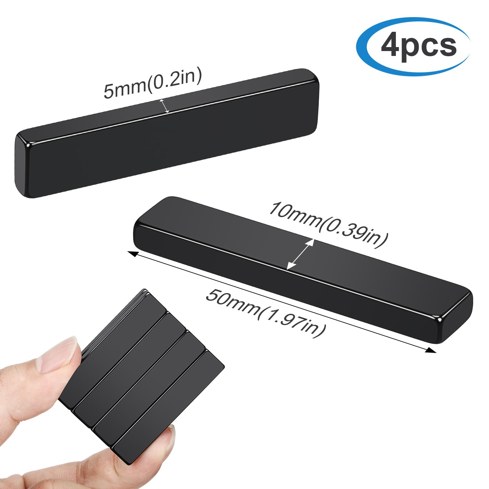 Wukong 4 magnesy samoprzylepne, mocne, 50 × 10 × 5 mm, bardzo mocne, samoprzylepne, mocne, płaskie, do przechowywania, kuchni i codziennego przechowywania