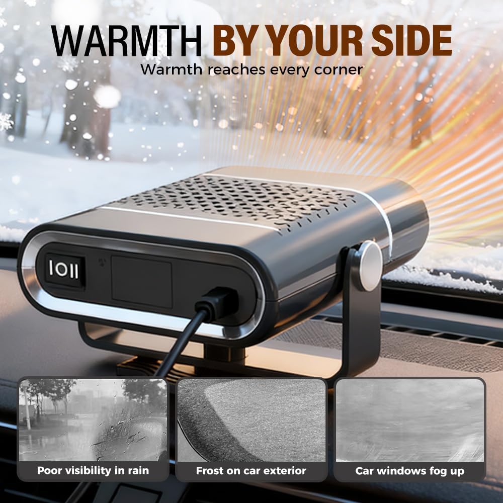 Riscaldatore per auto, kit sbrinatore portatile invernale per auto, 12 V, per parabrezza dell'auto che si collega all'accendisigari