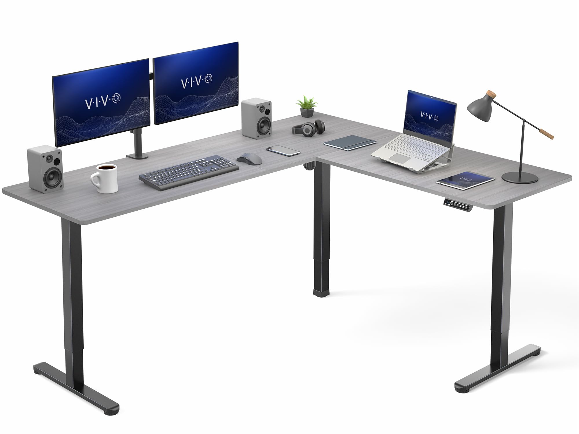 VIVO Dark Gray 75 x 63 in Corner Standing Desk, DESK-E3CTG-75