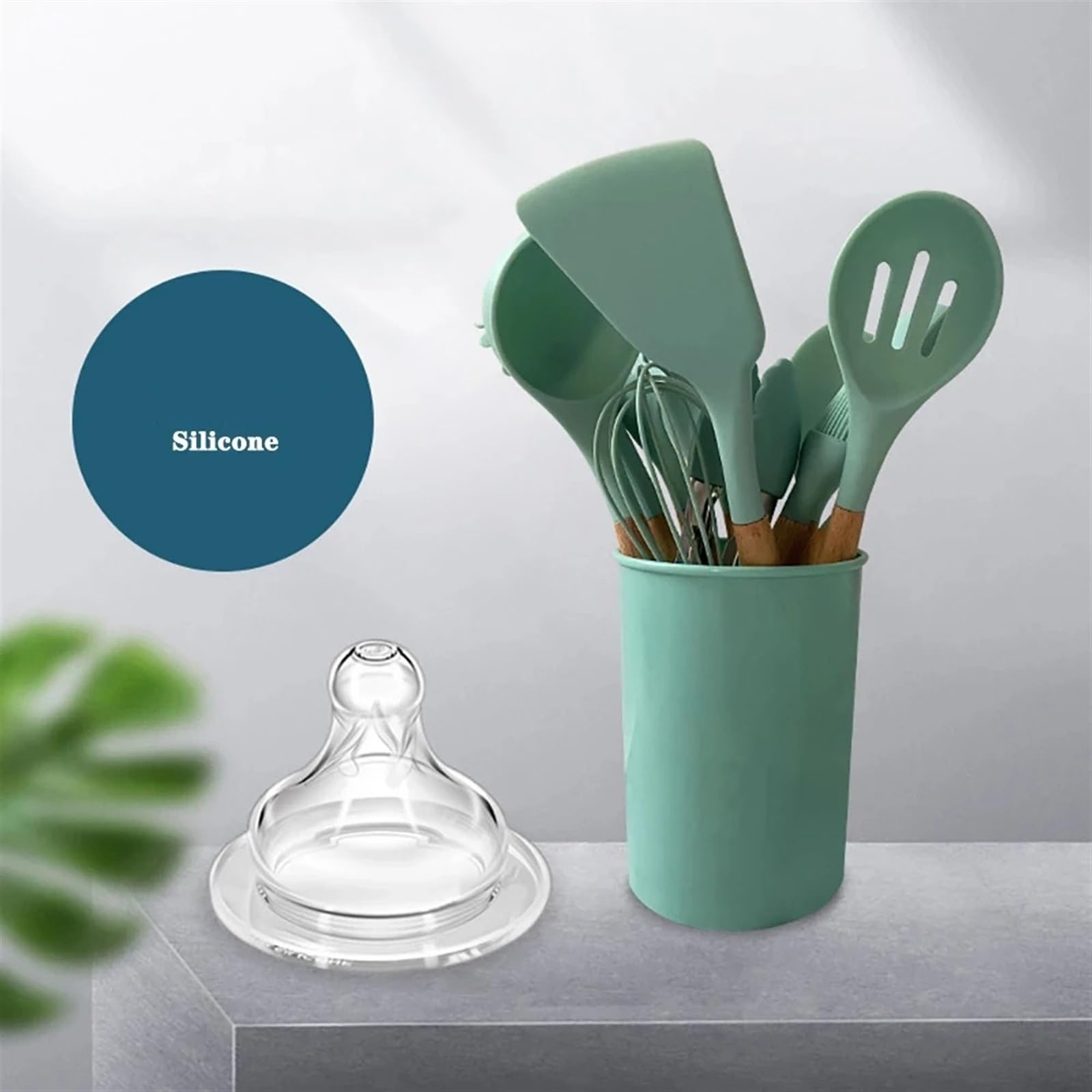 Silikonspatel Silikon Küchengeschirr Kochutensilien Set Antihaft-Kochgeschirr Spatel Schaufel Schneebesen Holzgriff Küche Kochwerkzeug Set Silikon Spatel Set (Color : Grey)