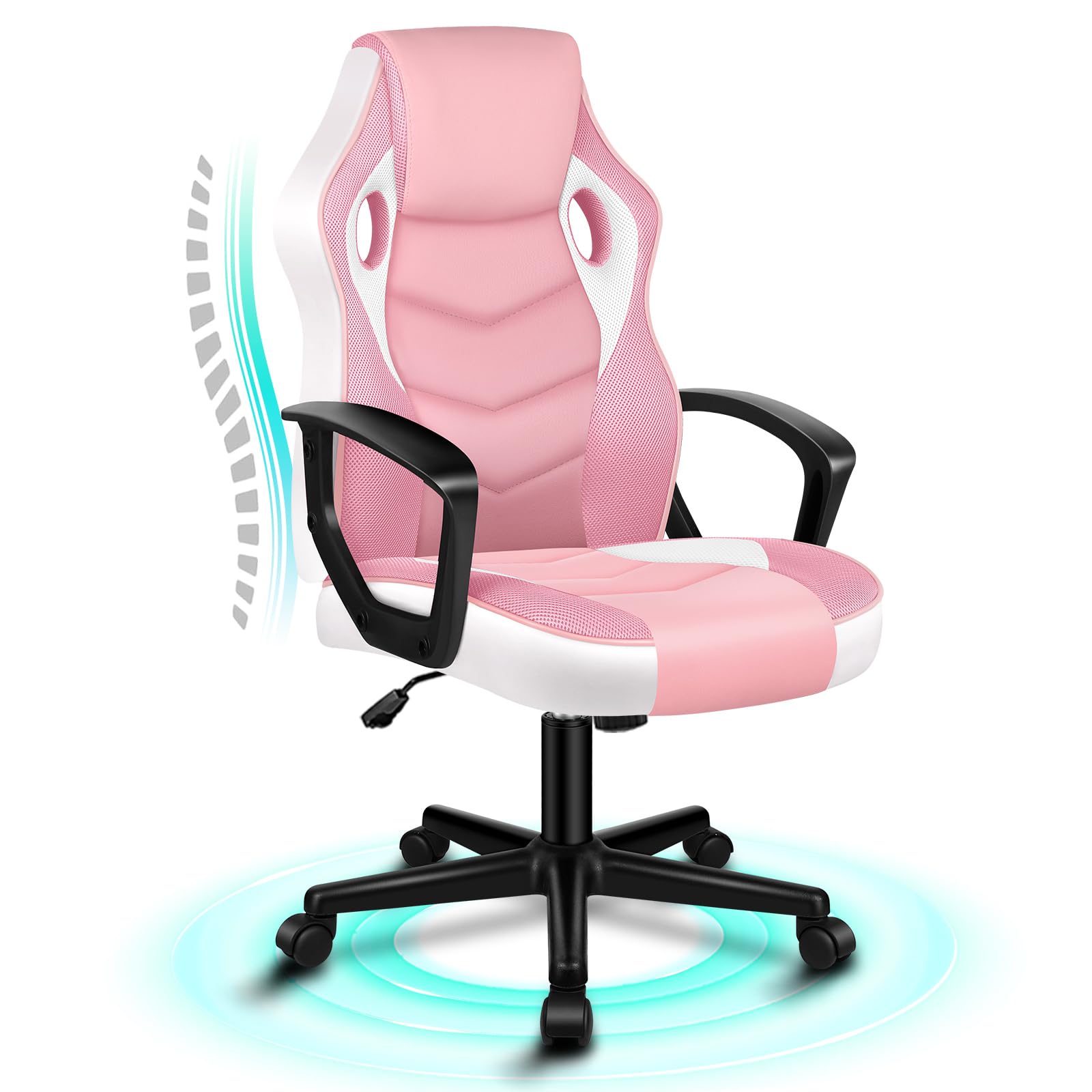 ALFORDSON Silla Gaming de Oficina Regulable con Ruedas, Racing Silla Escritorio Ergonómica de Piel Sintética y Malla, Asiento basculante y Altura Regulable, Soporta 150 kg(Rosa)