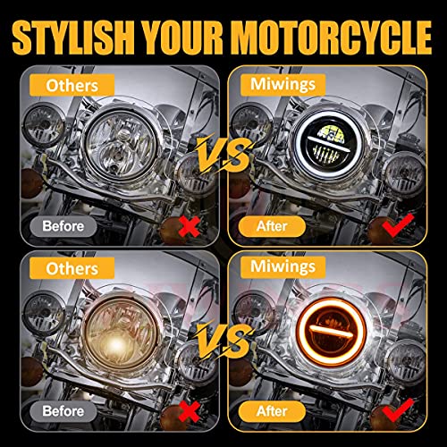 Image of Miwings Round LED Minus Style Hi /Low Beam Headlight 75W H4 Compatible with Royal Enfield, Jeep, Thar, motorcycle, Cars, Harley Davidson (Amber & White, 7 inch)