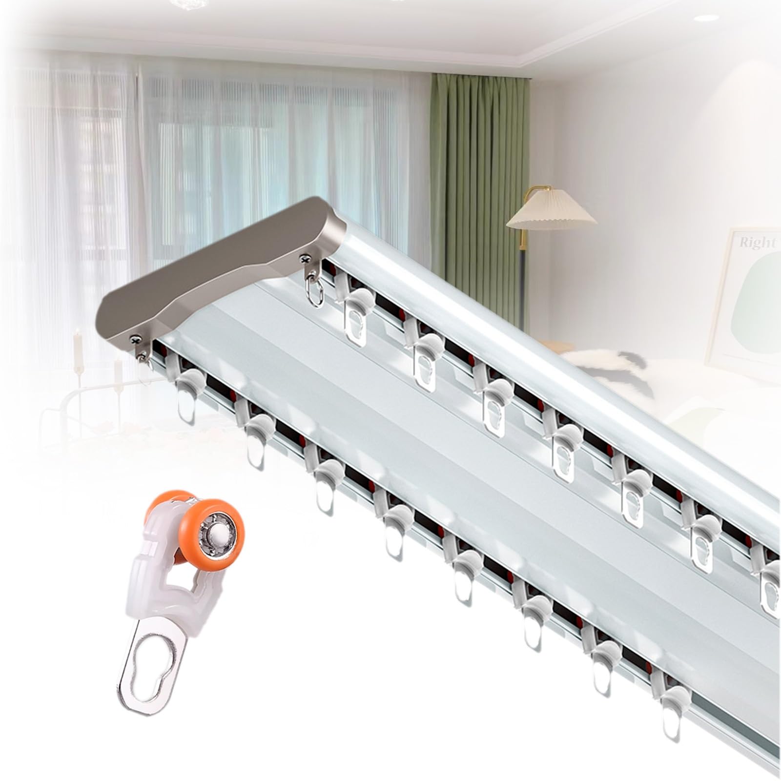 WQPMNYG Double Aluminum Ceiling Curtain Rod, 420cm - Adjustable Sliding Drapery Pole for Living Room, Bathroom, Bedroom, Room Divider - White, 190-500cm Options Available