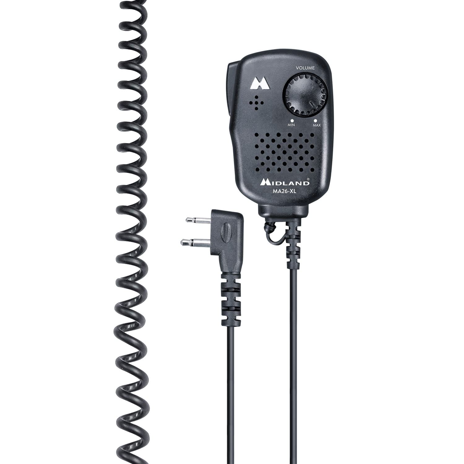 Microfono Altoparlante MA26-XL per Walkie Talkie, Controllo Volume, Connettore 2 Pin, PTT, Cavo Spiralato, Compatibile Radio G7 G9 XT XT Pro