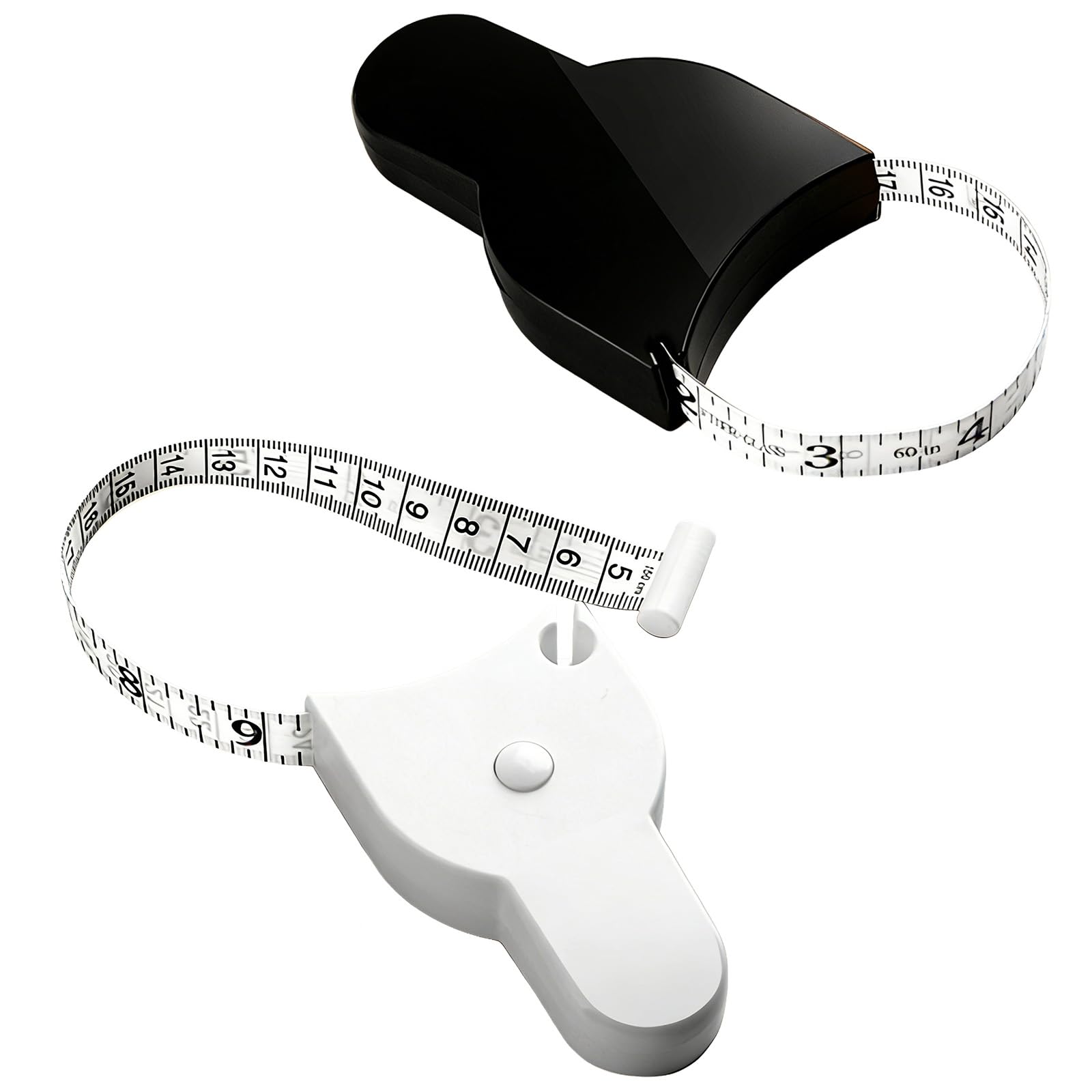 2pcs Cinta Métrica Retráctil para el Cuerpo,Tamaño de Doble Cara Cinta Metrica Corporal con Botón de Bloqueo,para Suturas, Cintura, Caderas, Brazos, Muslos y Pantorrillas (Negro y Blanco)