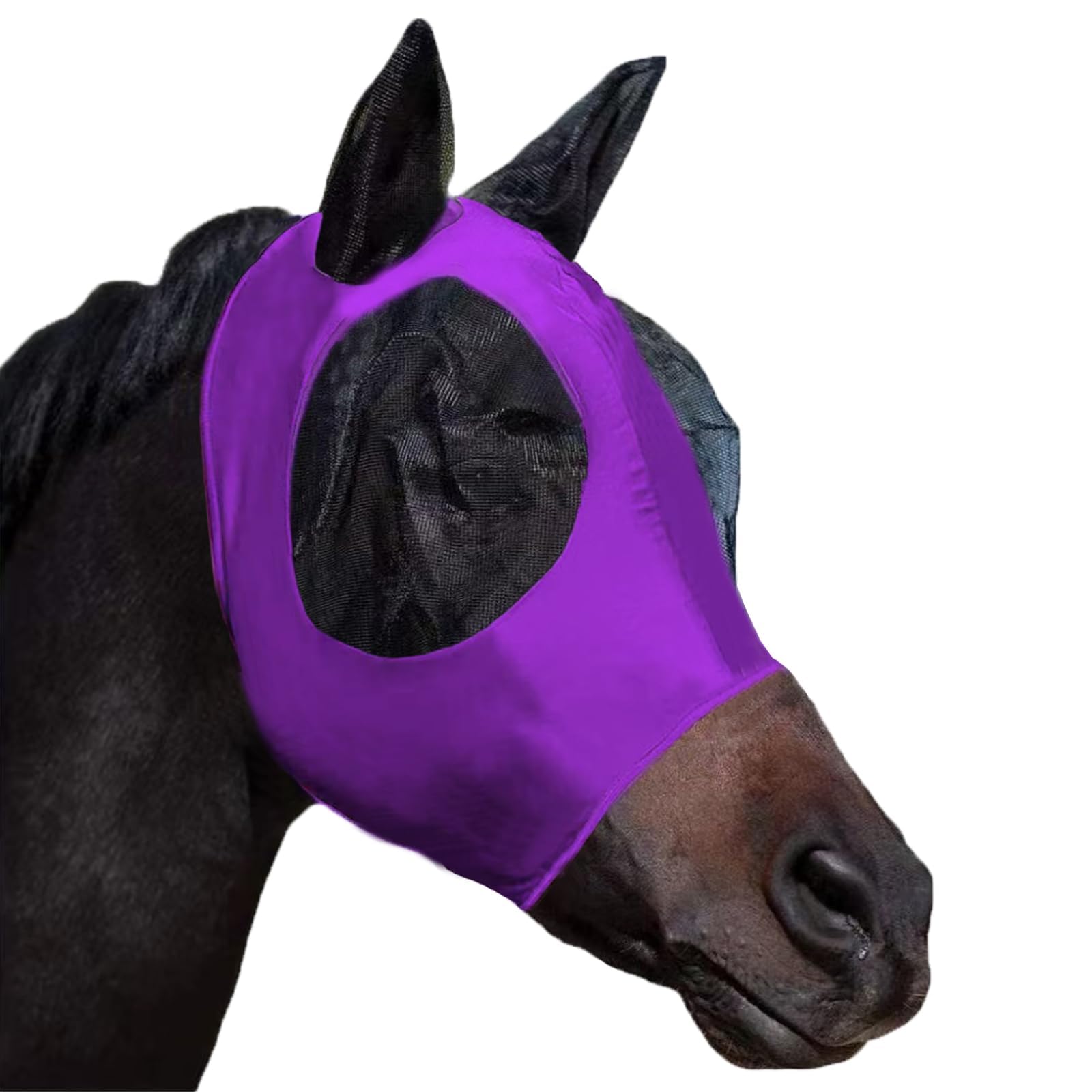 Photo 1 of HUAME Horse Fly Mask with Ears, Comfortable Fit Stretch Fabric with UV Protection Soft on Skin Breathability for Medium Size Horses, 13hh-15hh (Purple)