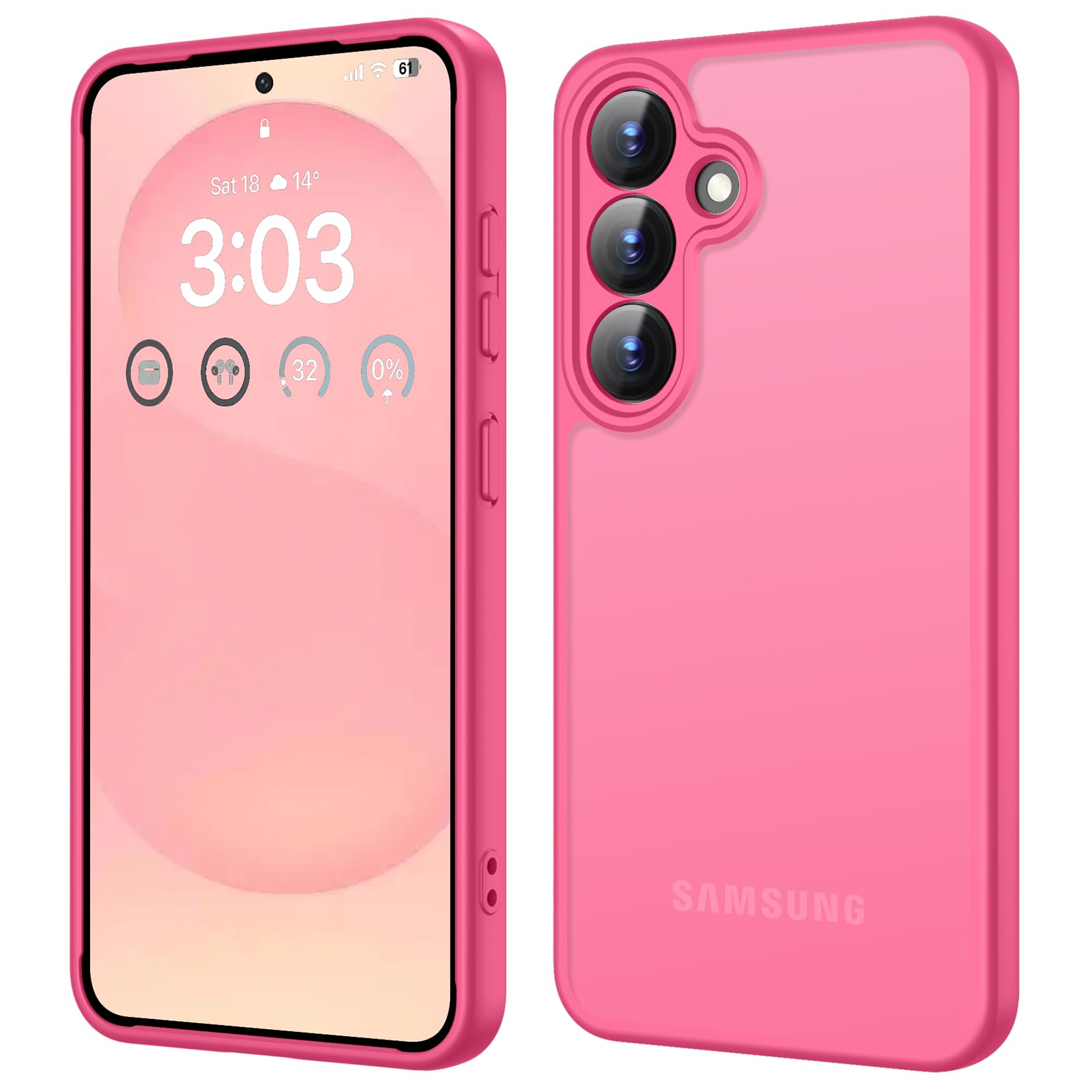 ORDA für Samsung Galaxy S25 Plus Hülle mit Kameraschutz, Leuchtend Rosa | Stoßfest Kratzfest, Transluzente Rückseite Schutzhülle, Matt Handyhülle für Samsung S25+
