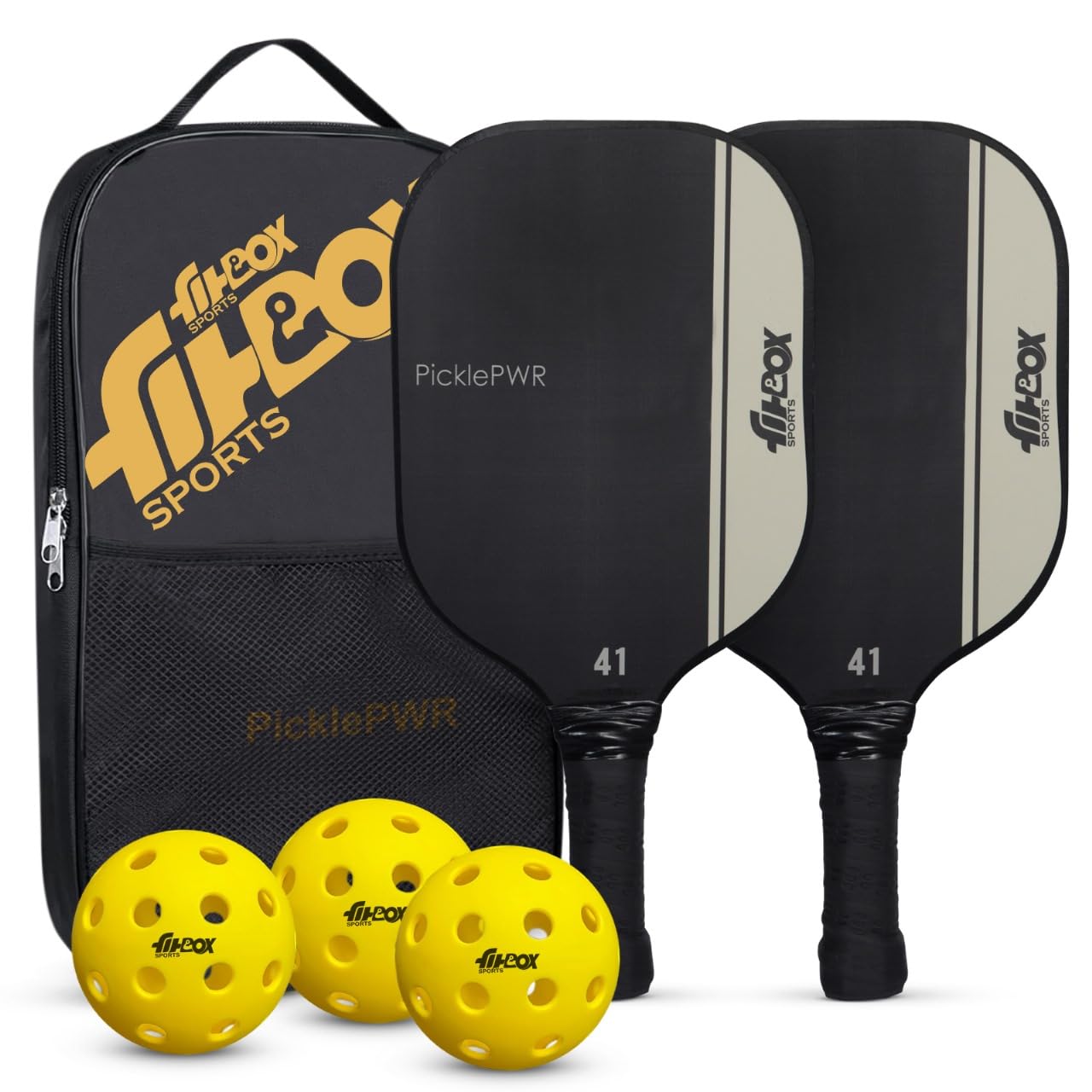 FitBox Sports PicklePWR Pickleball Paddles Set – High-Performance Premium Boarded Composite Surface with Cushion Grip | Ideal for All Skill Levels | Includes Protective Cover & 3 Balls-image-1