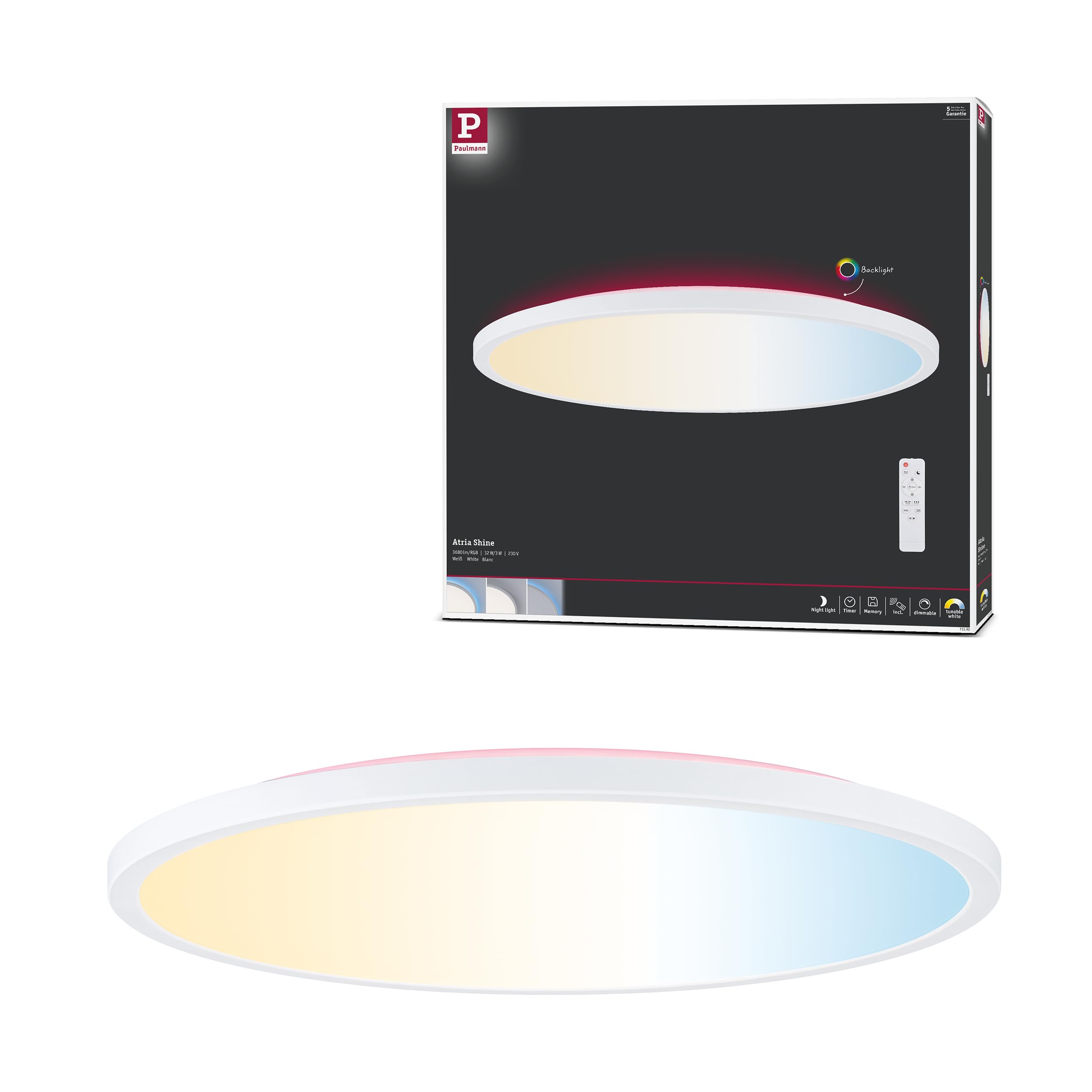 Paulmann 71192 Panel Atria Shine SepSwitch 32W TunW RGB 400mm Weiß Kunststoff