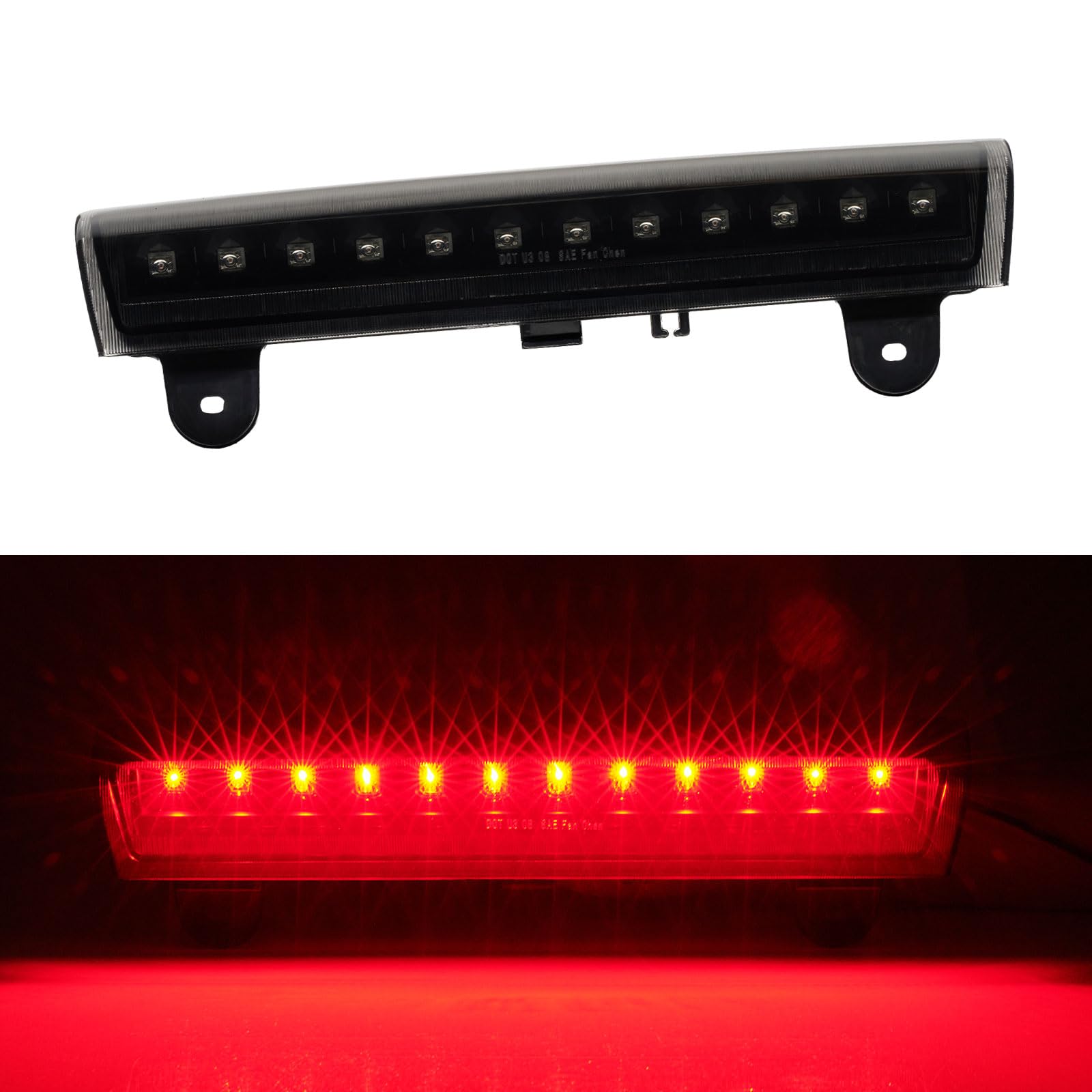 Third 3rd Brake Light, LED High Mount Stop Light Replacement for 2000 2001 2002 2003 2004 2005 2006 Chevy Tahoe Suburban/GMC Yukon XL Denali, Rear Center Cab Roof Tail Lamp (Black)