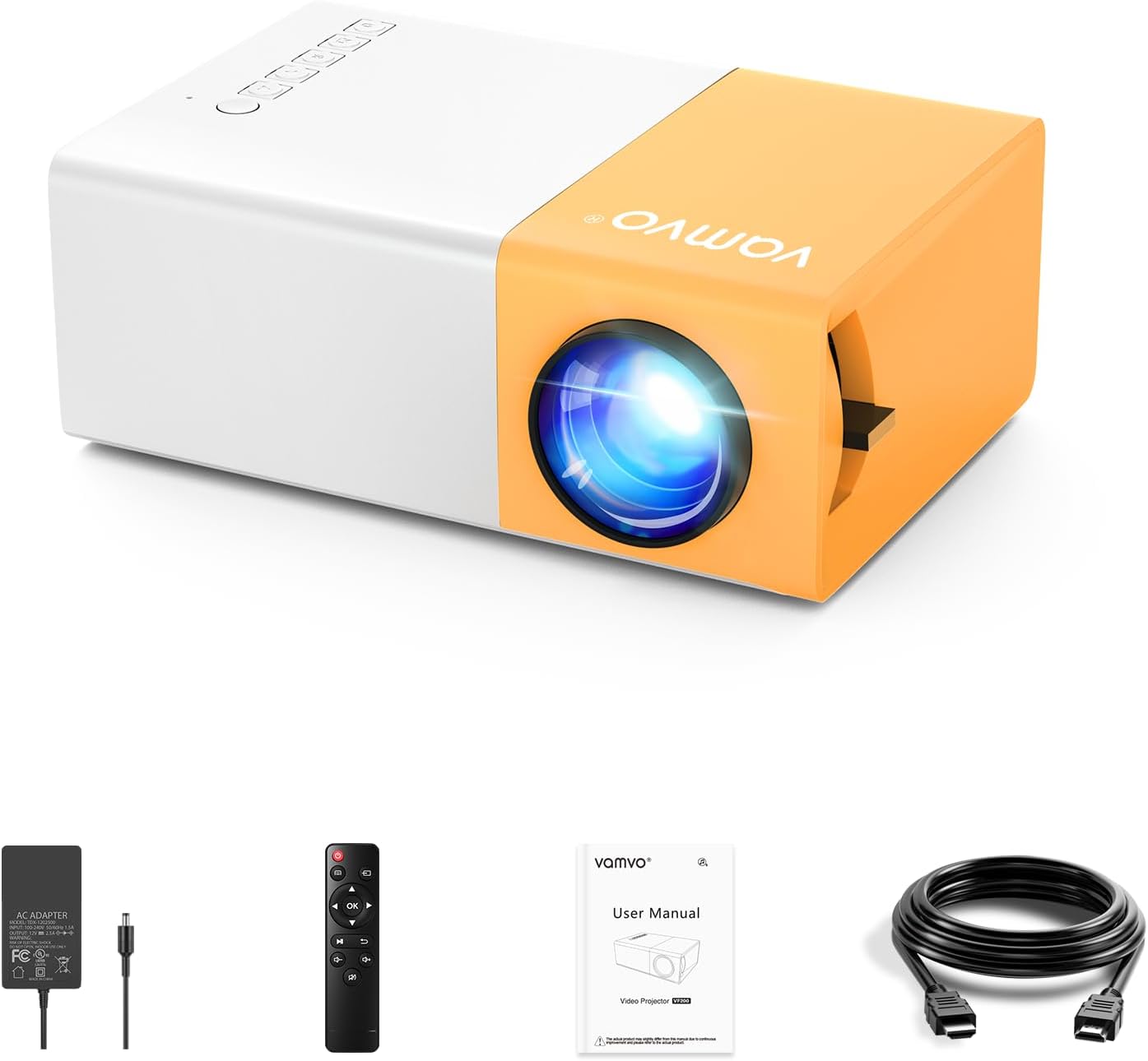 Mini Projector, Vamvo Portable Projector Full HD 1080p Supported, Movie Projectors Compatible with iOS/Android Smartphone/Tablet/Laptop/ PS4/ TV Stick, Phone Projectors with HDMI/USB
