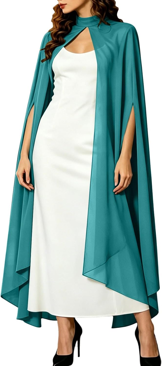 High Neck Split Sleeve Chiffon Cape Over Dress Elegant Evening Cloak Lightweight Gothic Prom & Halloween Cover Up