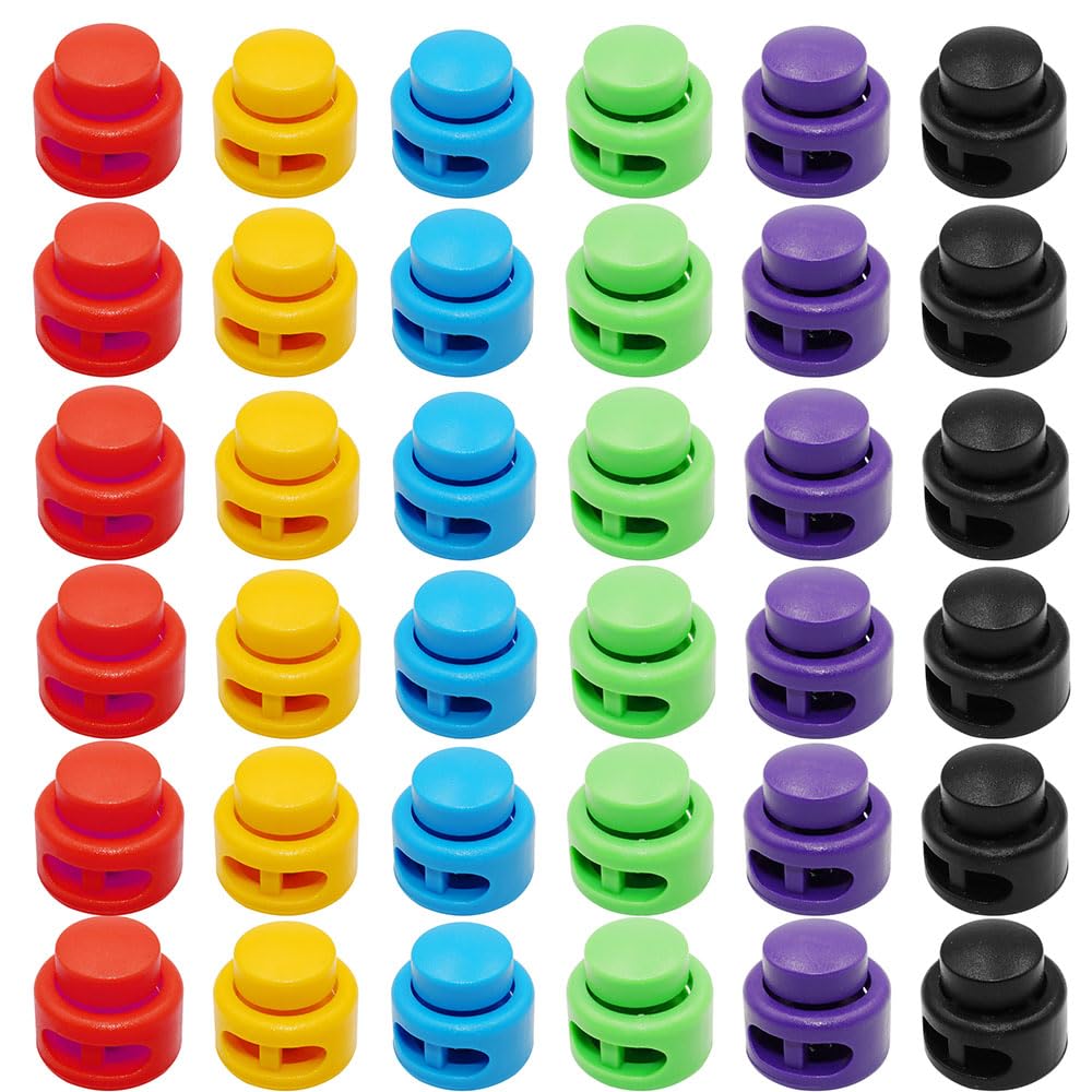 QingLHC 36PCS Colorful Cord Locks Heavy Duty Double Hole for Drawstring, Spring Toggle Stoppers, 36pcs dark color