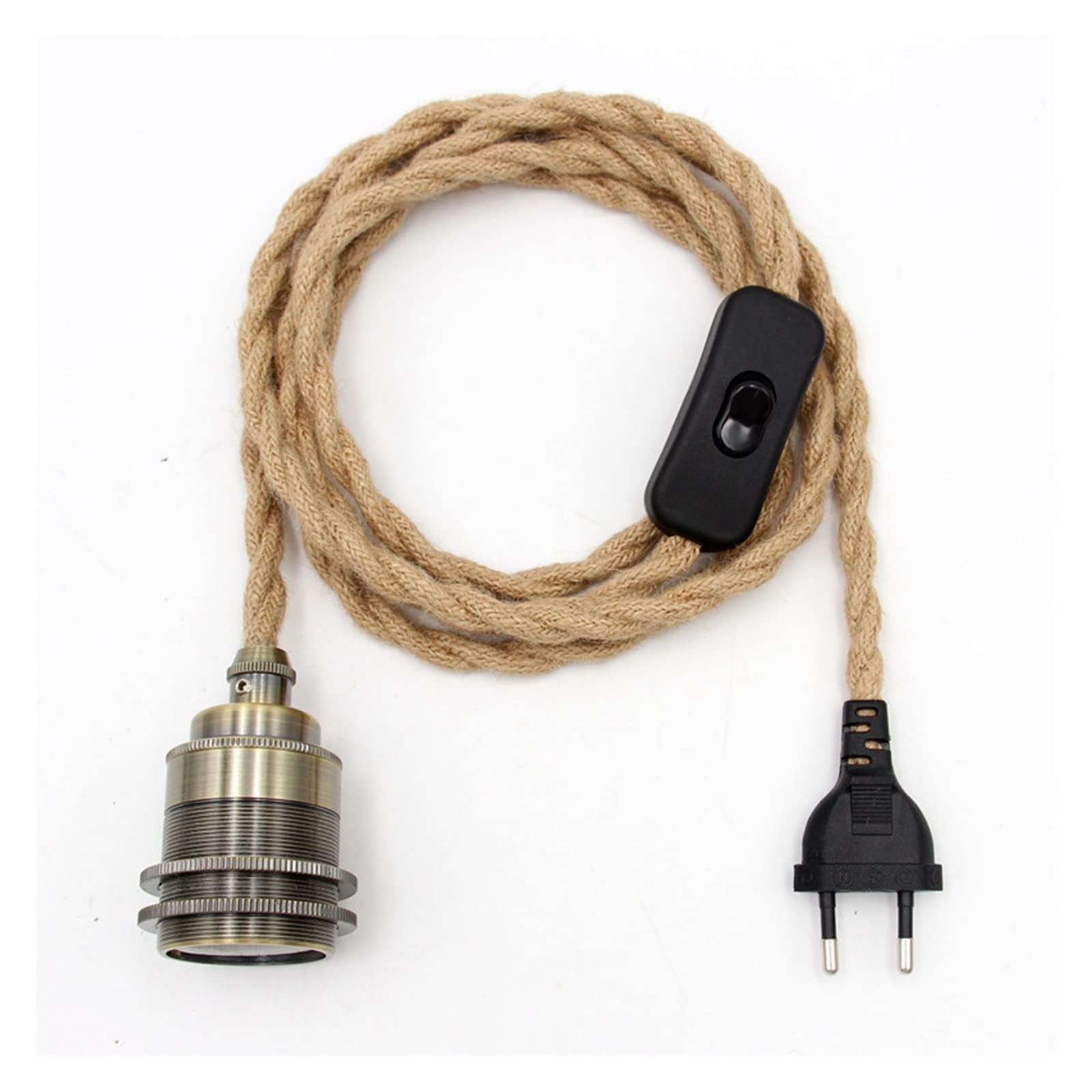 NYMFEA yaoqijie 2 Meter Euro-Stecker-Netzkabel Hanfummanteltes Kabel mit E27-Gewindebirnen-Lampenfassung Vintage-Hängelichtkabel-Sets Lasting (Color : Bronze)