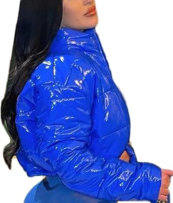 ONLYWOOD Womens Winter Metallic Crop Short Puffer Cotton-Padded Bubble Jackets