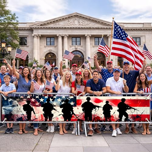 Image of BlissYard Thank You Veterans Banner Patriotic Banner for Outside 118 x 20 Inch 4th of July Memorial Day Veterans Day Backdrop American Flag Outdoor Decorations for Yard Fence Porch