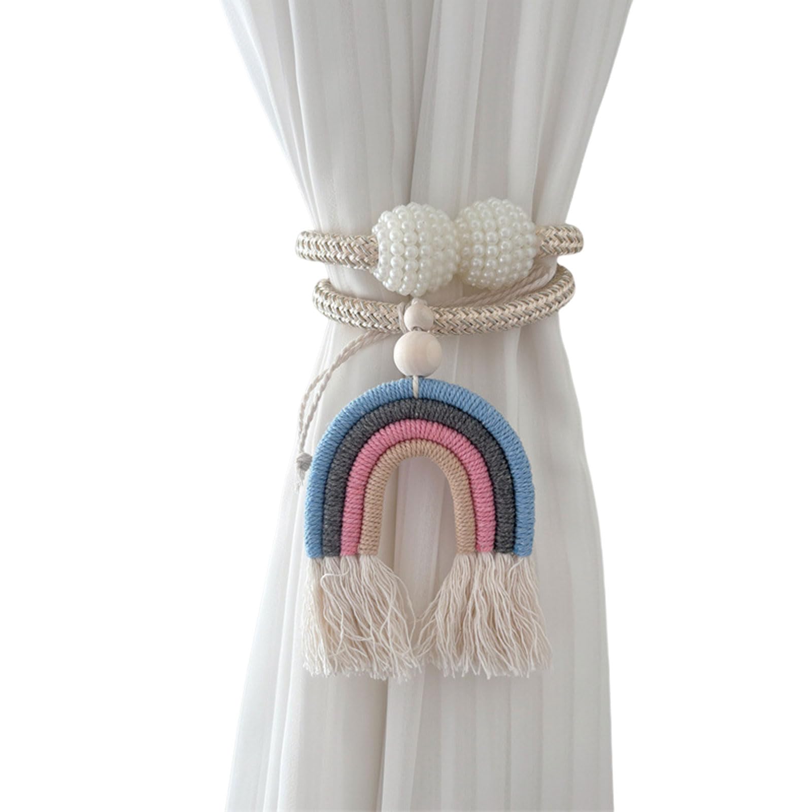 Kahdgss B 2Pieces Rainbow Tasseled Rope Curtain Holdbacks Window Curtain Decoration Cartoon Holders For Kids Edroom Embellishments