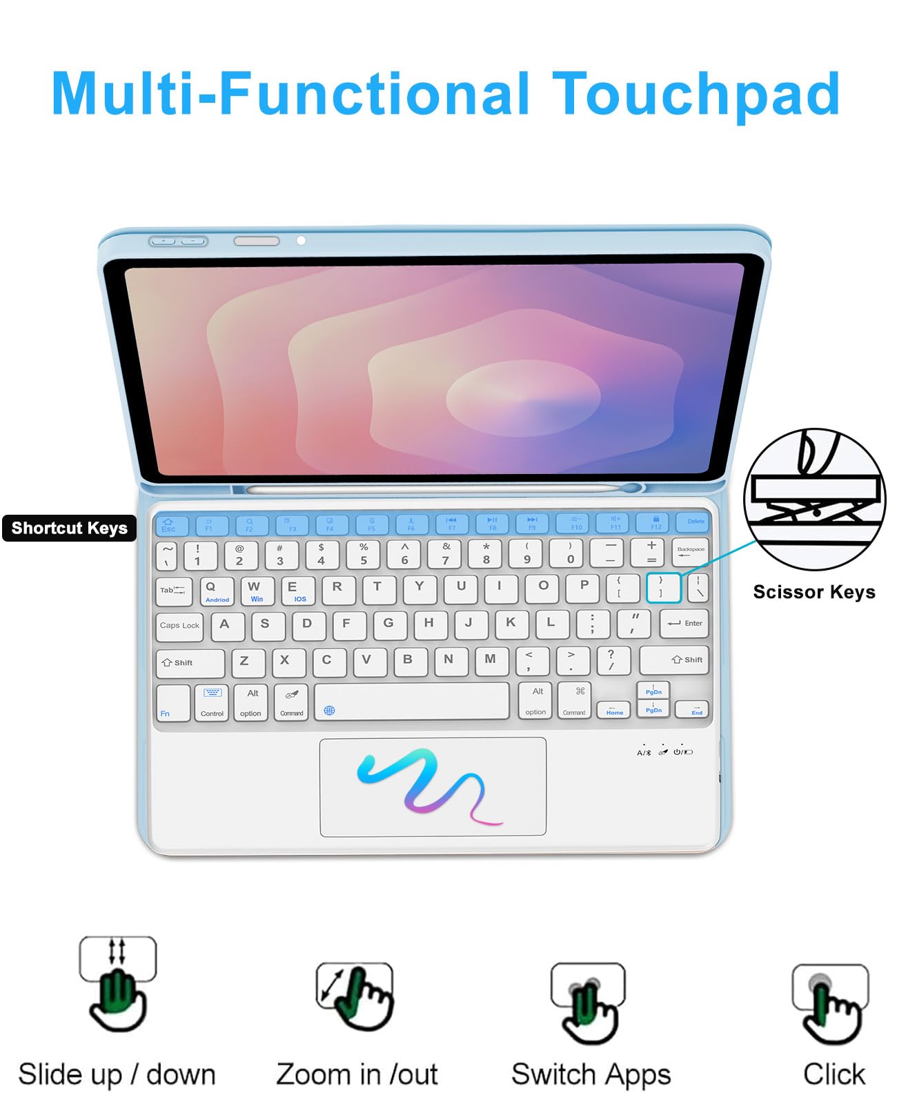 Funda de teclado para Samsung Galaxy Tab S11 de 11 pulgadas 2025, teclado táctil inalámbrico desmontable para tablet S11 con soporte para bolígrafo, trackpad multitáctil, funda inteligente con teclado