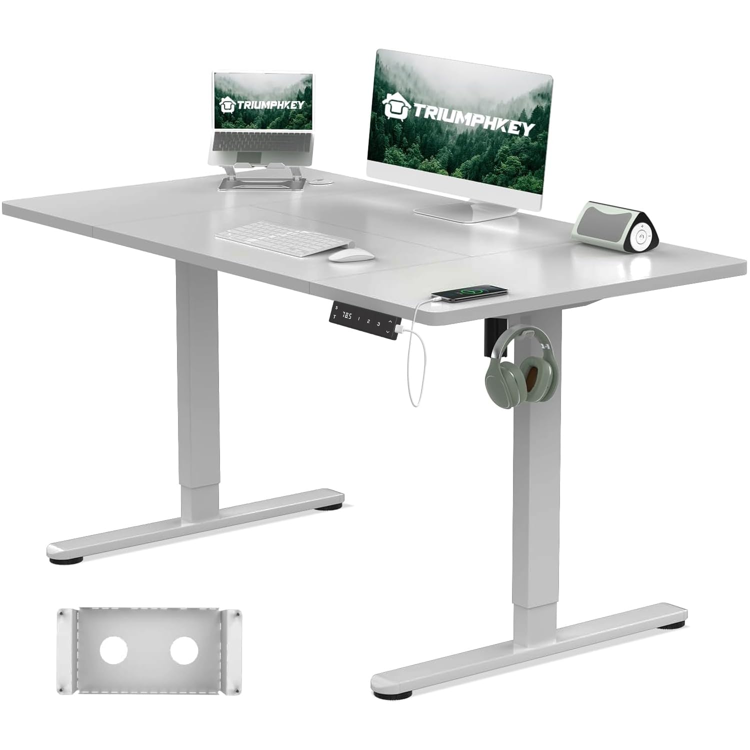 TRIUMPHKEY Höhenverstellbarer Schreibtisch 120x80cm mit Typ-C Ladeanschluss, Schreibtisch Höhenverstellbarer mit Kabel Management Tray, Standing Desk mit 3 Memory Funktion, Grau