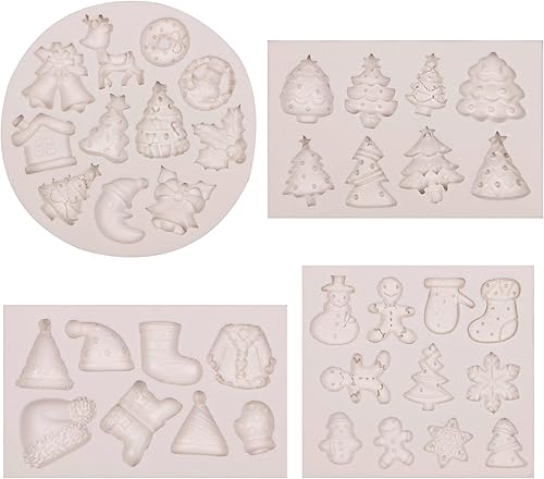 Miniatura 9 de Mini molde de chocolate para decoración de pastel de Navidad, 4 paquetes de moldes de silicona para fondant, campana, reno, hoja de invierno, moldes