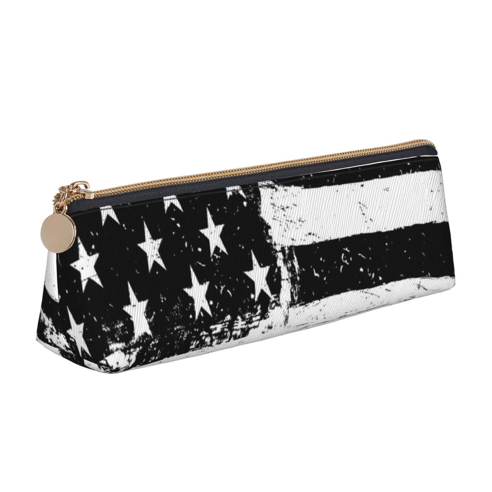 ASEELO Black And White American Flag Printed Pencil Case With Zipper Pencil Pouch, Stationery Organizer, Portable Stationery Bag