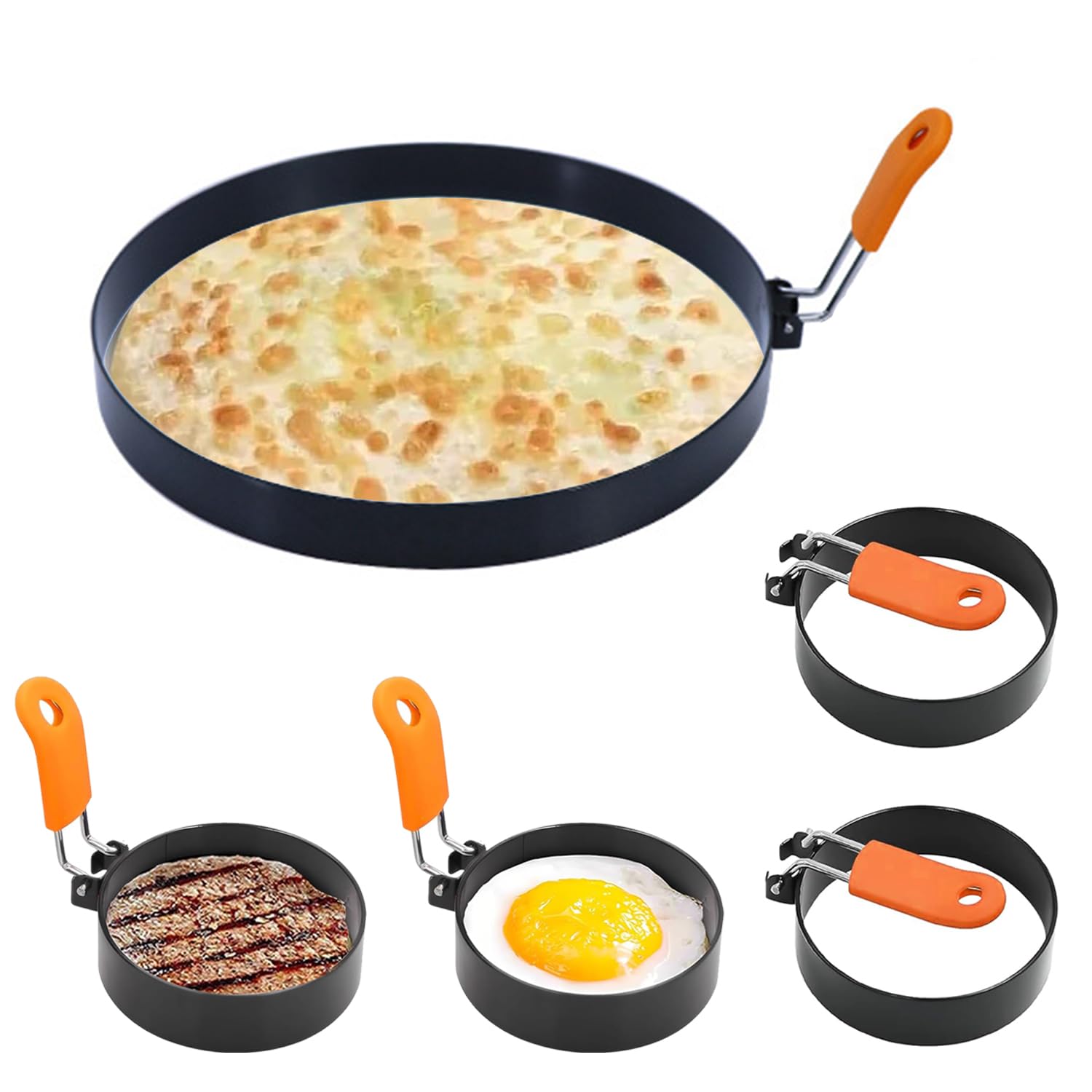 4pcs Stainless Steel Egg Rings Non-Stick for Frying, Round Egg Shaper for Frying Pan, Poached Egg Moulds for Fried Eggs, Griddle Egg Circles with Oil Brush for Cooking Pancake, Crumpet, Mcmuffin