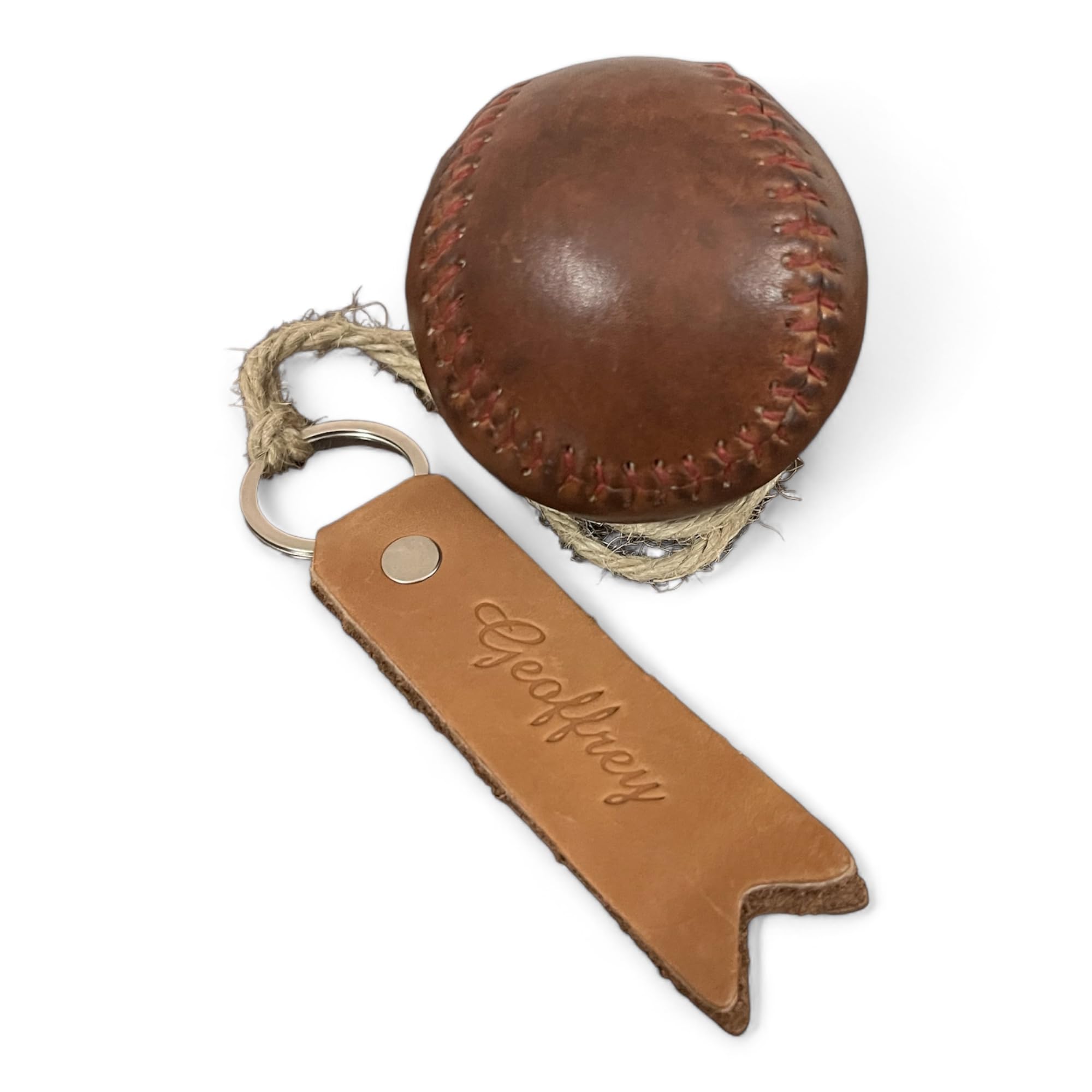 Geoffrey Baseball TAN Leather with RED Stitching | Retro Hand Stitched