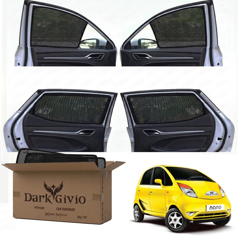 Image of Car Window Sun Shade Protector for Nano | Exact Fit Non-Magnetic Half Cut Sunshade (Set of 4 /6) | UV Blocker Side Window Car Curtains & Interior Accessory