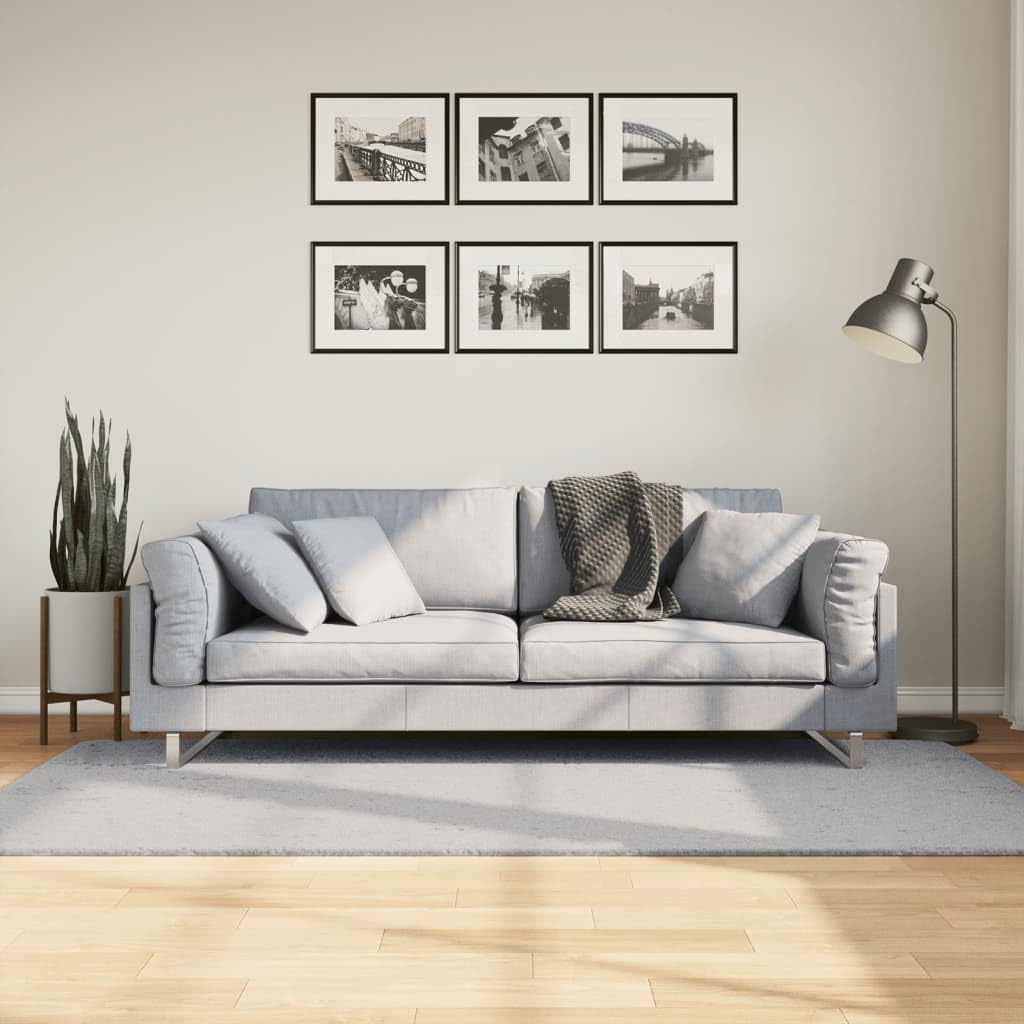Tapis à poils courts gris 100x200 cm antidérapant et doux pour le salon