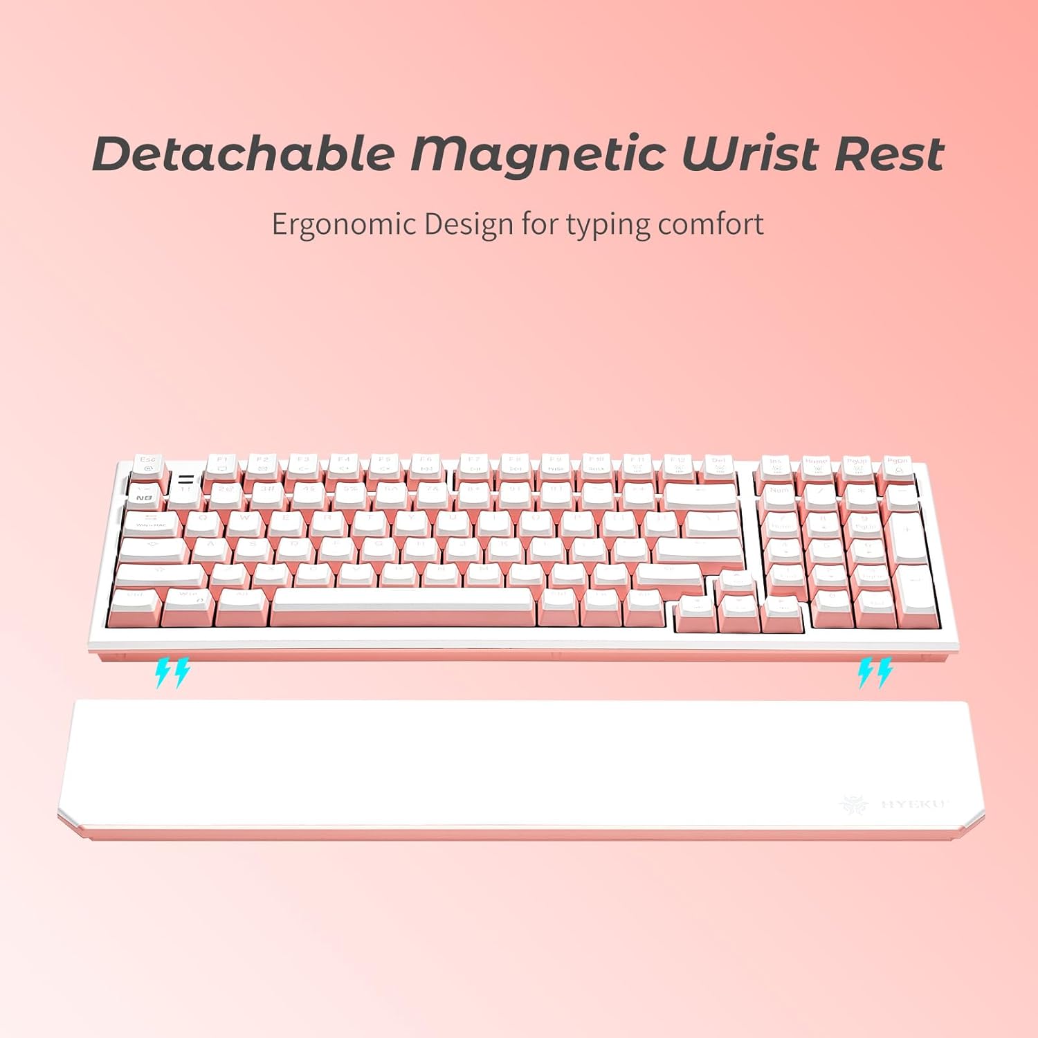 Hexgears X4 Wireless Mechanica Keyboard, 99-Key Clicky Switch White Backlit Gaming Keyboard - NKRO 2.4G/USB-C with Wrist Rest, Pudding Keycaps-White/Pink