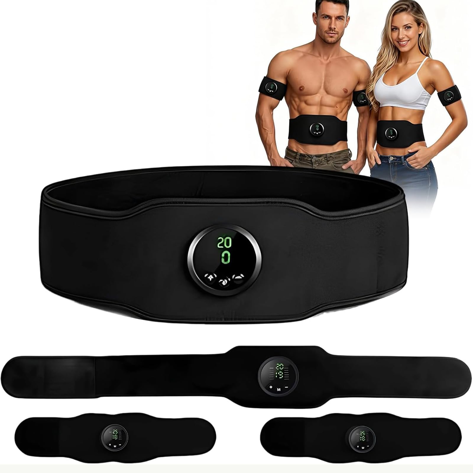 3-in-1 Electronic Muscle Stimulator Set, EMS Abs Stimulator Muscle Toner with 19 Intensity Levels, Ab Machine Trainer for All Body, Fitness Strength Training Workout Equipment for Men & Women Gifts