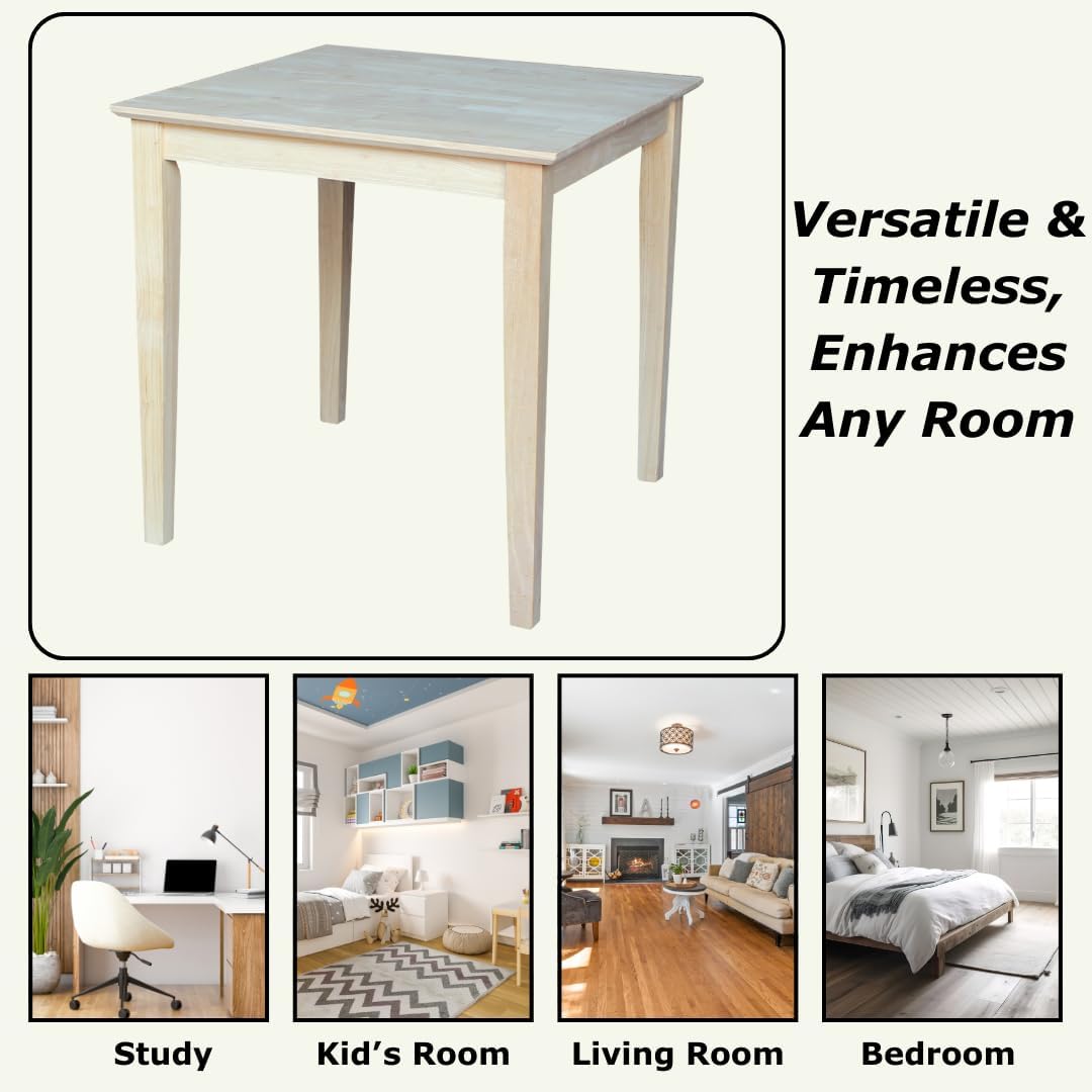 Solid Wood Top Dining Table, 30 Inch High, Unfinished