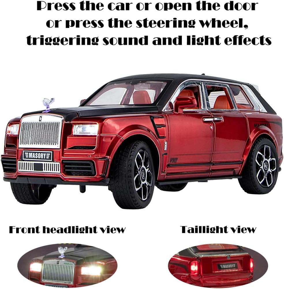 Image of 1:32 Rolls Royce Cullinan Diecast Model Car, Luxury SUV Toy with Openable Doors, Pull Back Action, Lights & Sound - Collectible Gift for Kids & Adults (Red)