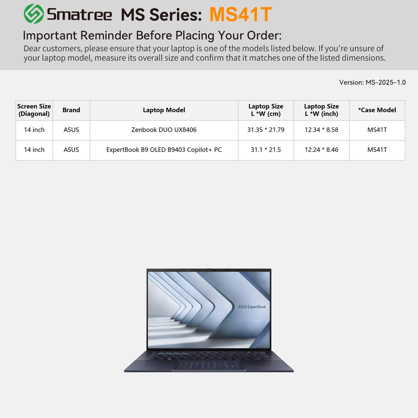 Smatree MS41T custodia rigida in EVA con supporto per 14 pollici ASUS Zenbook Duo UX8406, Zenbook 14-UM3406, per 14 pollici ExpertBook B9 OLED B9403 borsa per portatile
