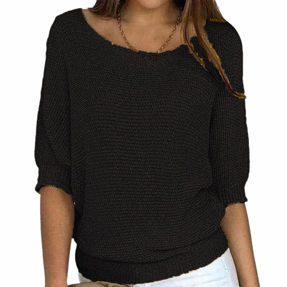 Womens Knitted Boat Neck 3 4 Sleeve Sweaters Batwing Loose Fit Casual Work Dressy Pullover Sweater