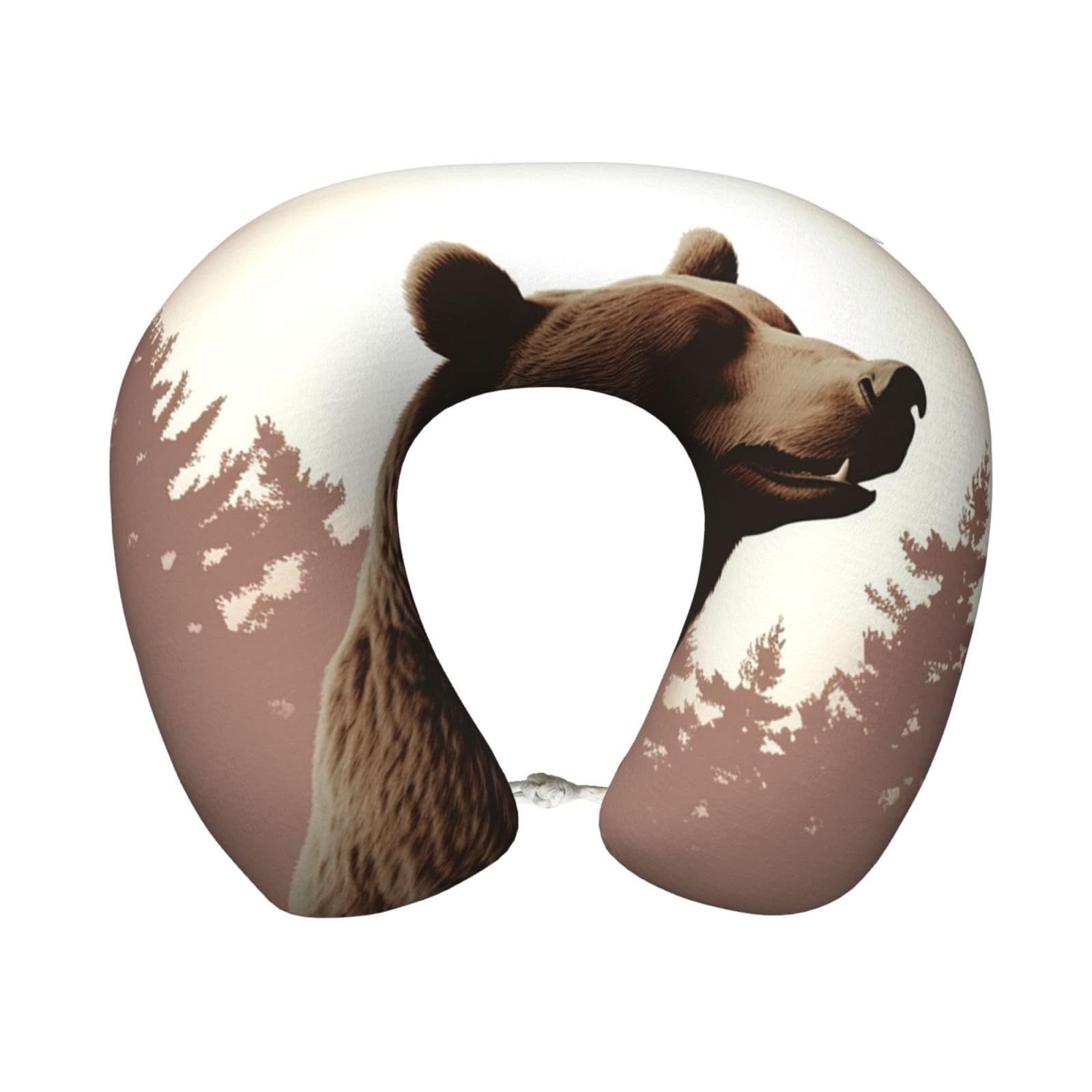 peiyeety Wild Bear Travel Pillow Memory Foam - Comfortable U Shape Neck Pillows for Sleeping, Neck and Head Support Portable Airplane Pillow Adjustable Flight Pillow, Washable Cover