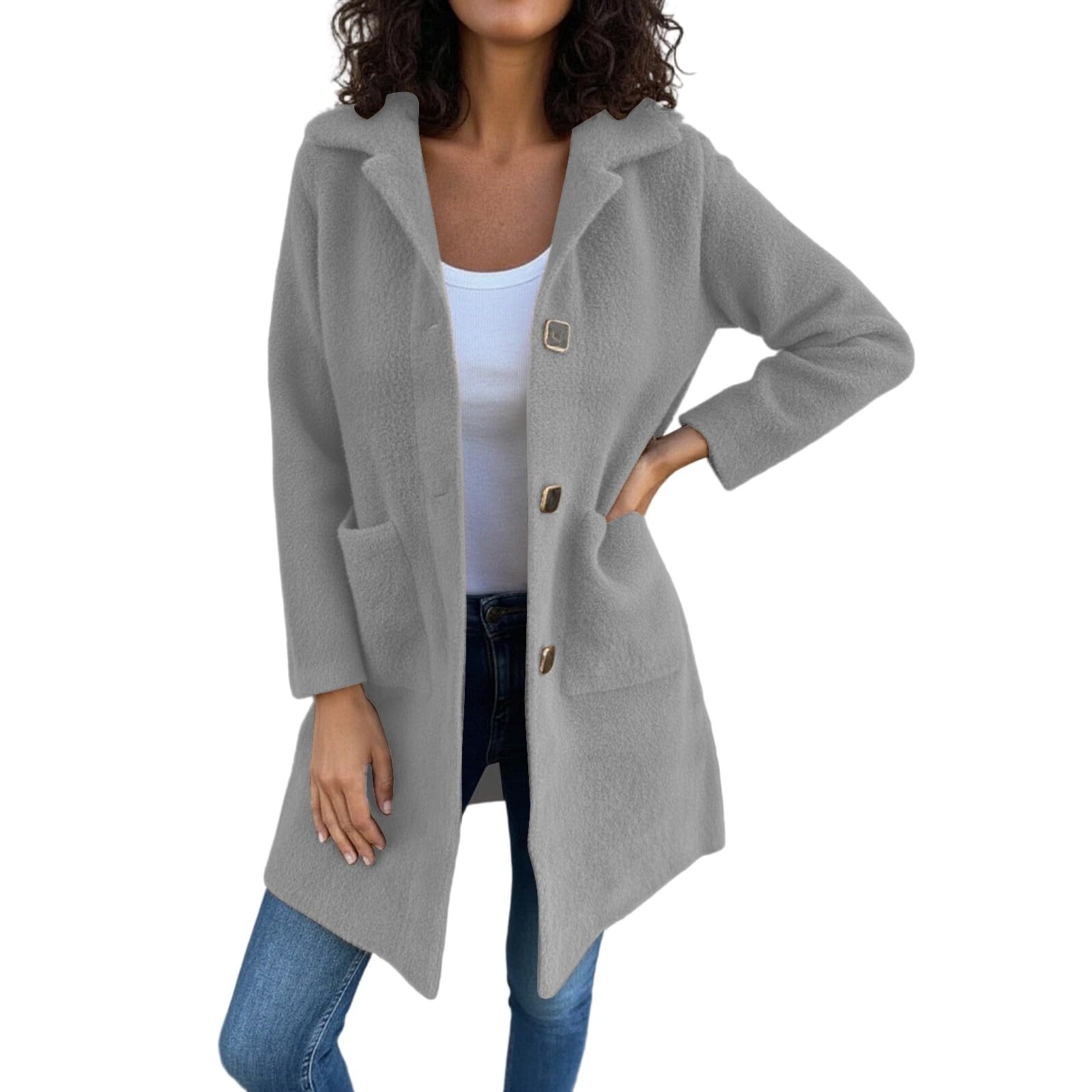 Giacca Donna Invernale Trench Lungo con Petto a Cappotto, Taglie Forti, con Revers e Tasche, per Abbigliamento Casual Autunnale e Invernale Università