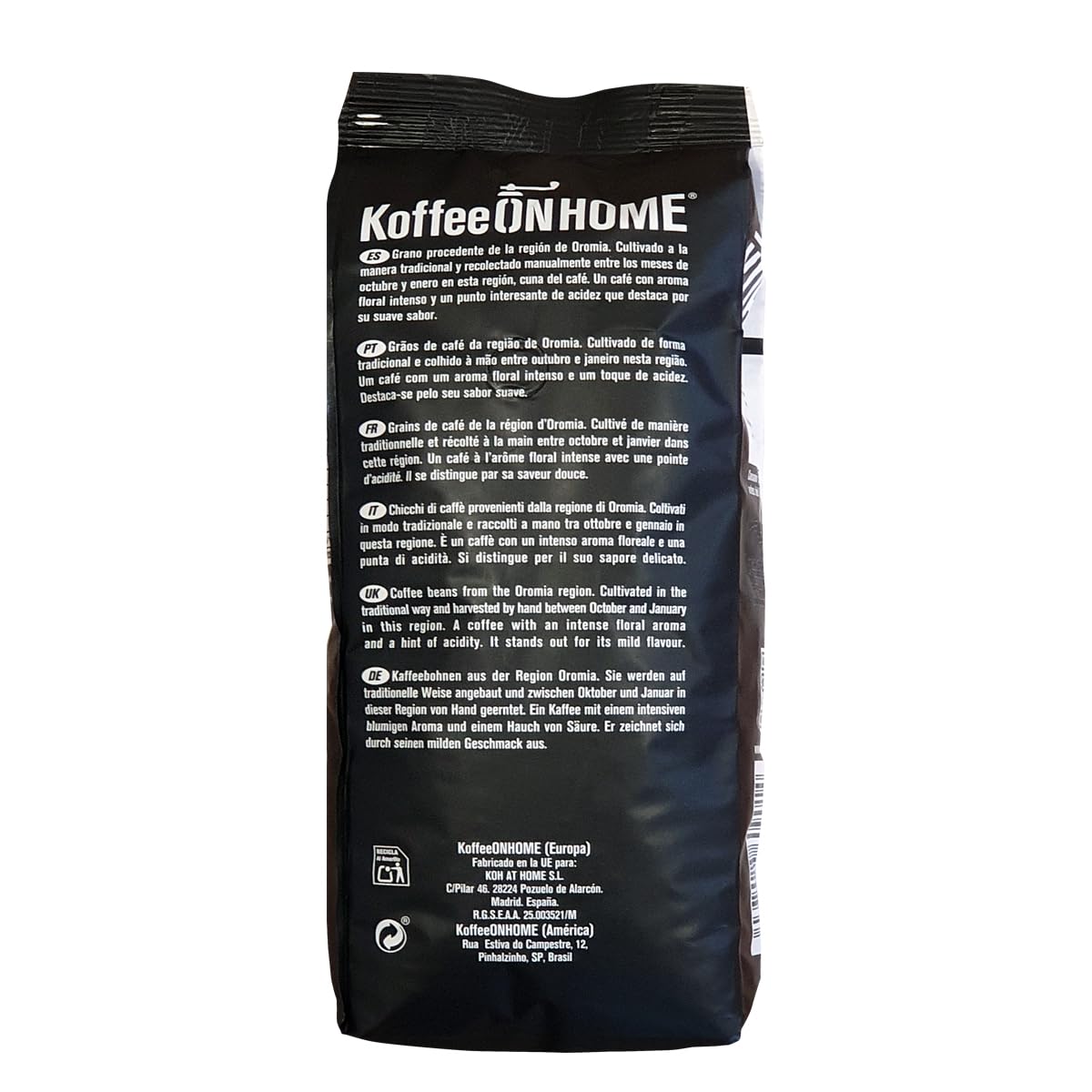 KoffeeONHOME Café en Grano, 100% Arábica, Etiopía, Tueste Natural - 1 kg