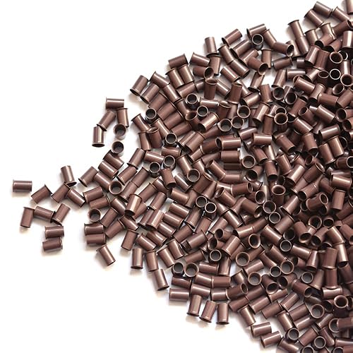 Miniatura 4 de 1000 piezas de tubos de cobre con bloqueo, micro anillos, cuentas para extensiones de cabello humano con punta I, 0.134 x 0.118 x 0.236in (marrón)