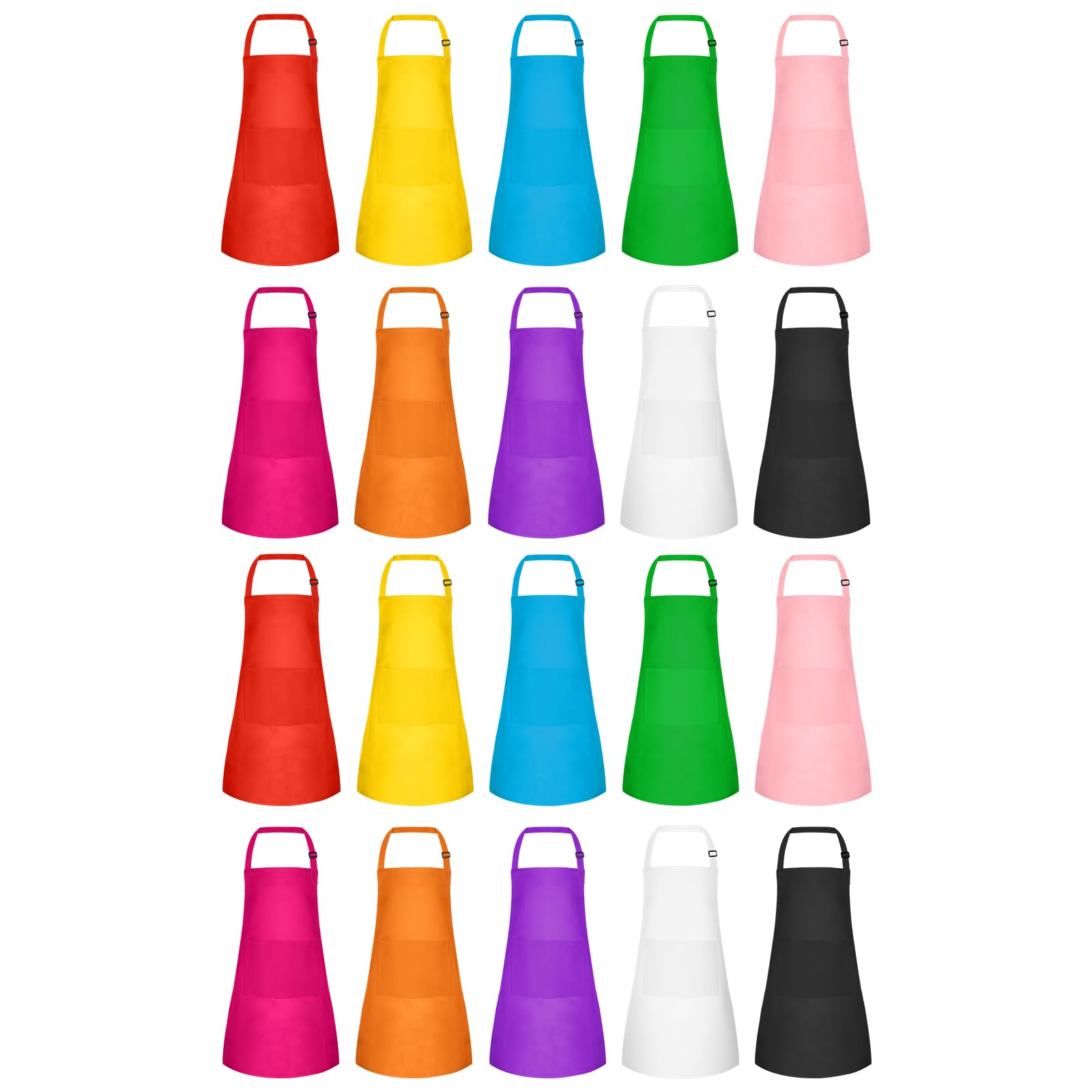 BOUBONI 20 Pcs Kids Apron with 2 Pockets Adjustable Kids Chef Apron Bulk for Cooking Baking Painting Crafting (Multicolor)