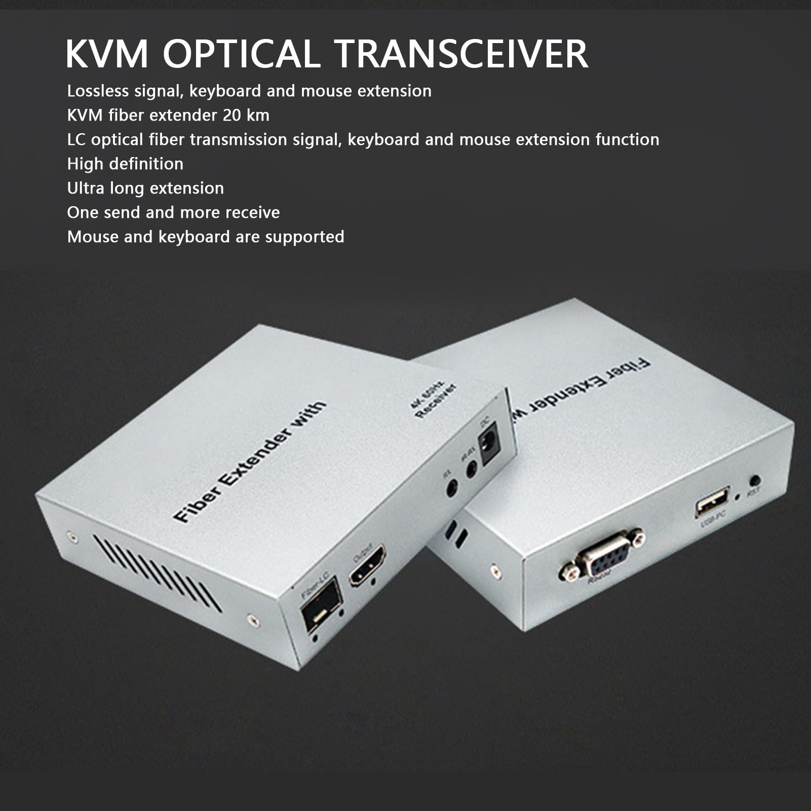 Extensor HDMI de Fibra Óptica 4K - Transceptor Óptico de Video HDMI KVM 20KM - Compatible con Todos los Sistemas (Enchufe de la UE) Garantizar el Mejor Rendimiento