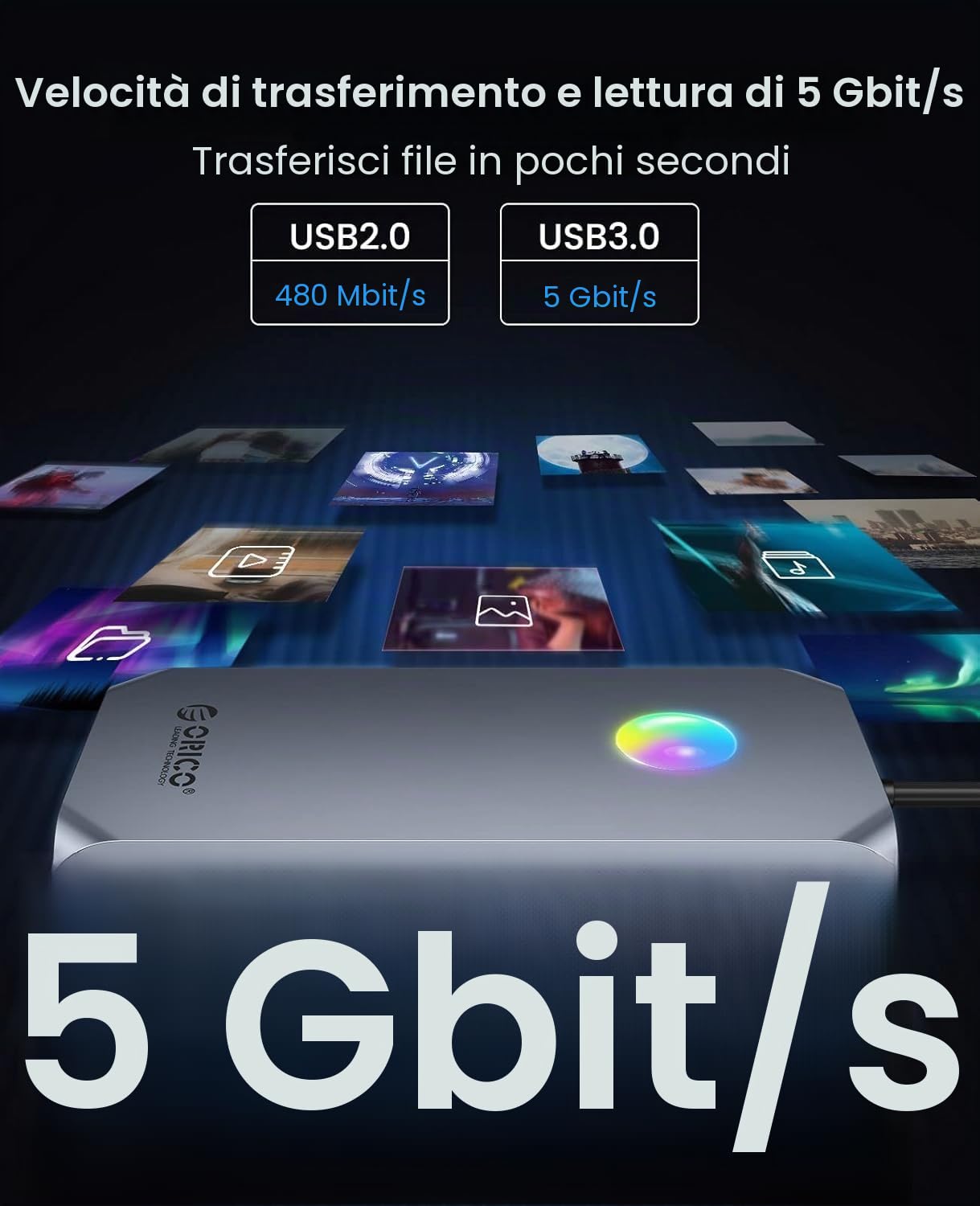 Docking station USB HUB, ORICO 12 in 1 RGB USB C, adattatore 4K HDMI, 100W Power Delivery, 1 Gbps Ethernet, 4 porte dati USB 3.0, SD e TF 3.0, 1080P VGA, audio 3.5 mm, 14 tipi di illuminazione RGB